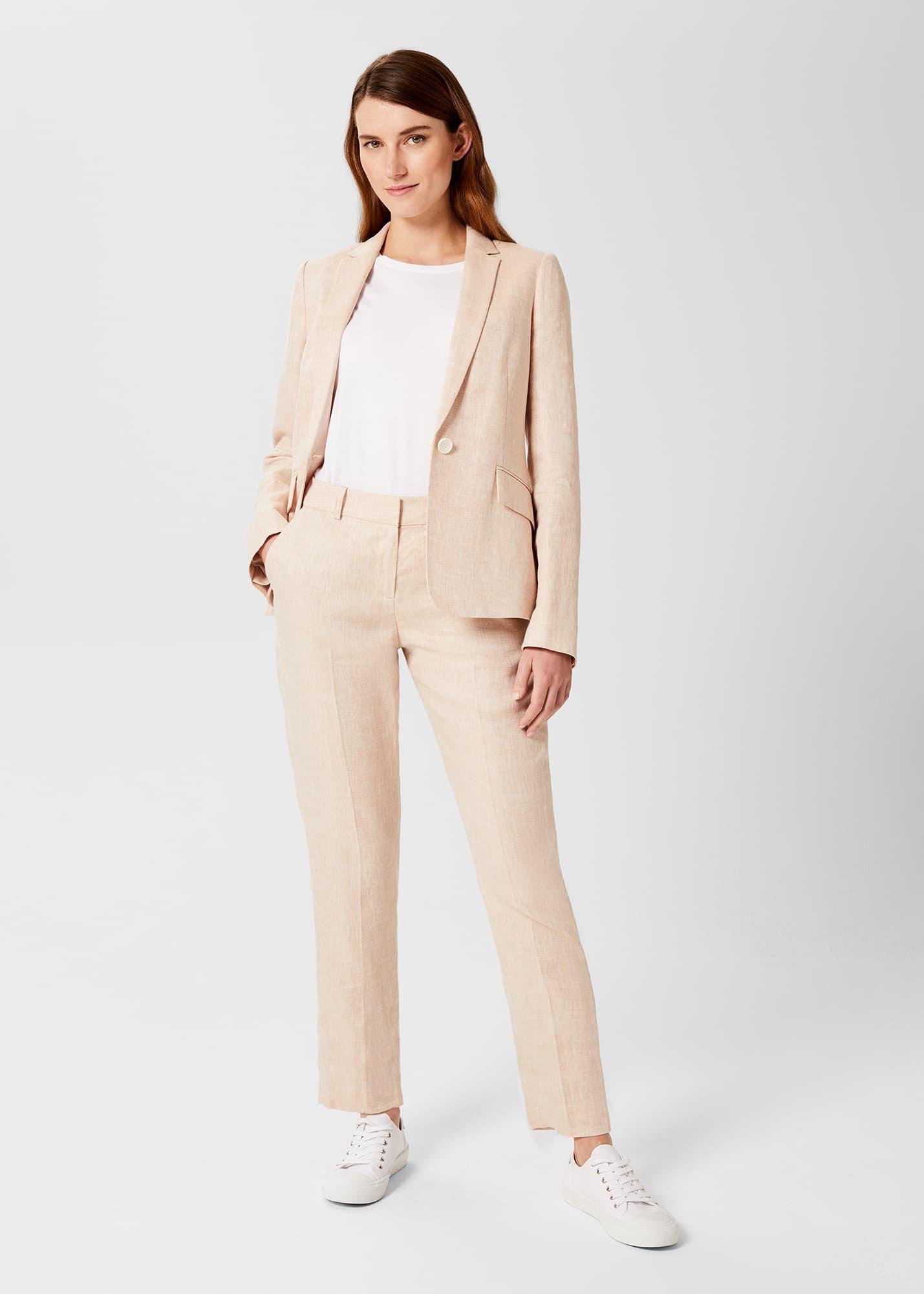 Petite Ivana Linen Trousers, Warm Neutral, hi-res