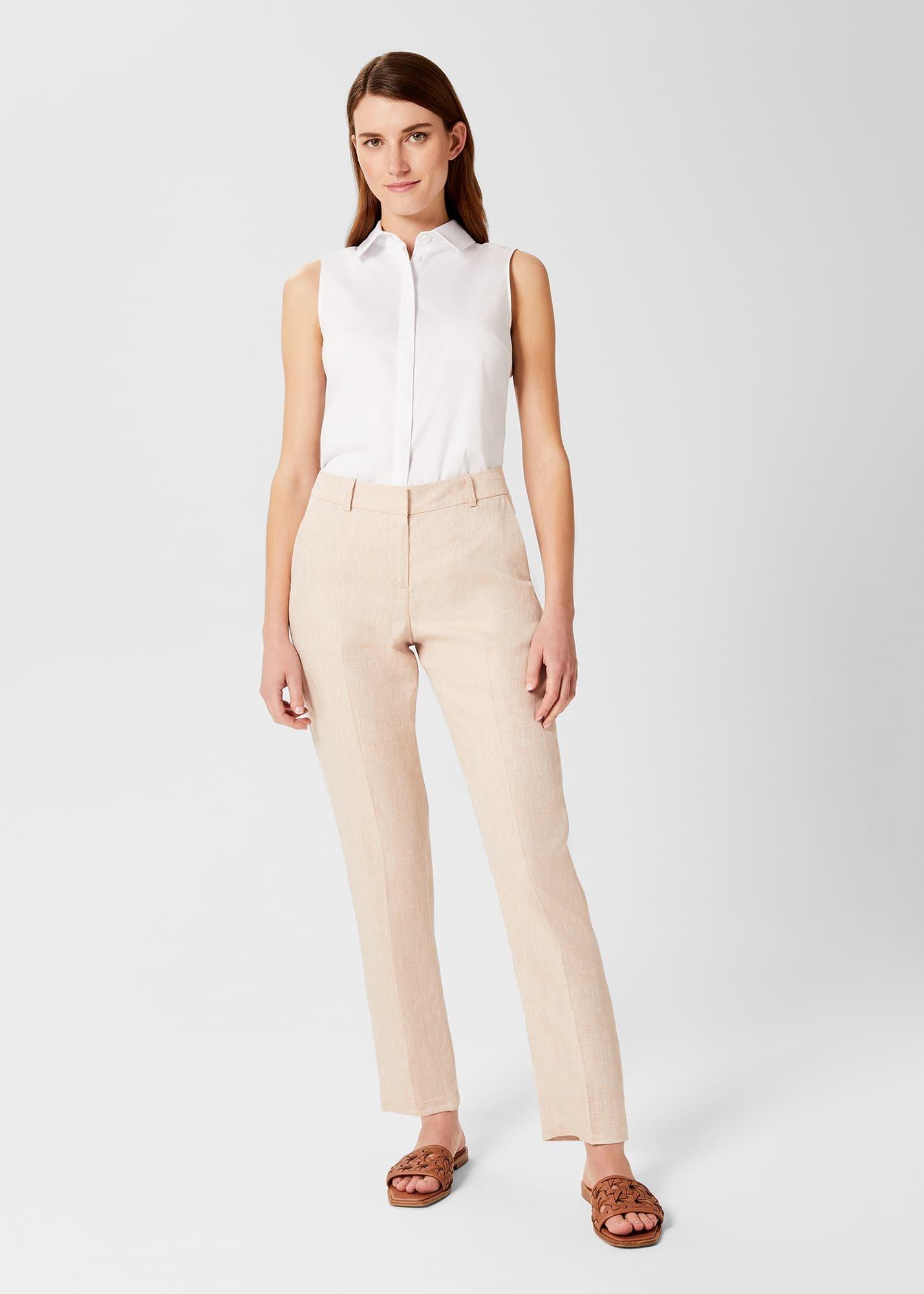 Petite Ivana Linen Trousers, Warm Neutral, hi-res