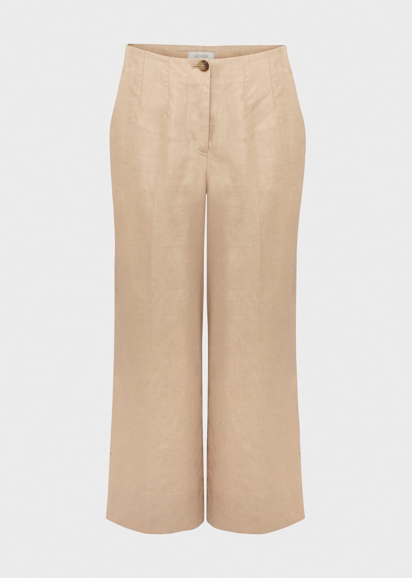 Dora Linen Crop Trouser, Sand, hi-res