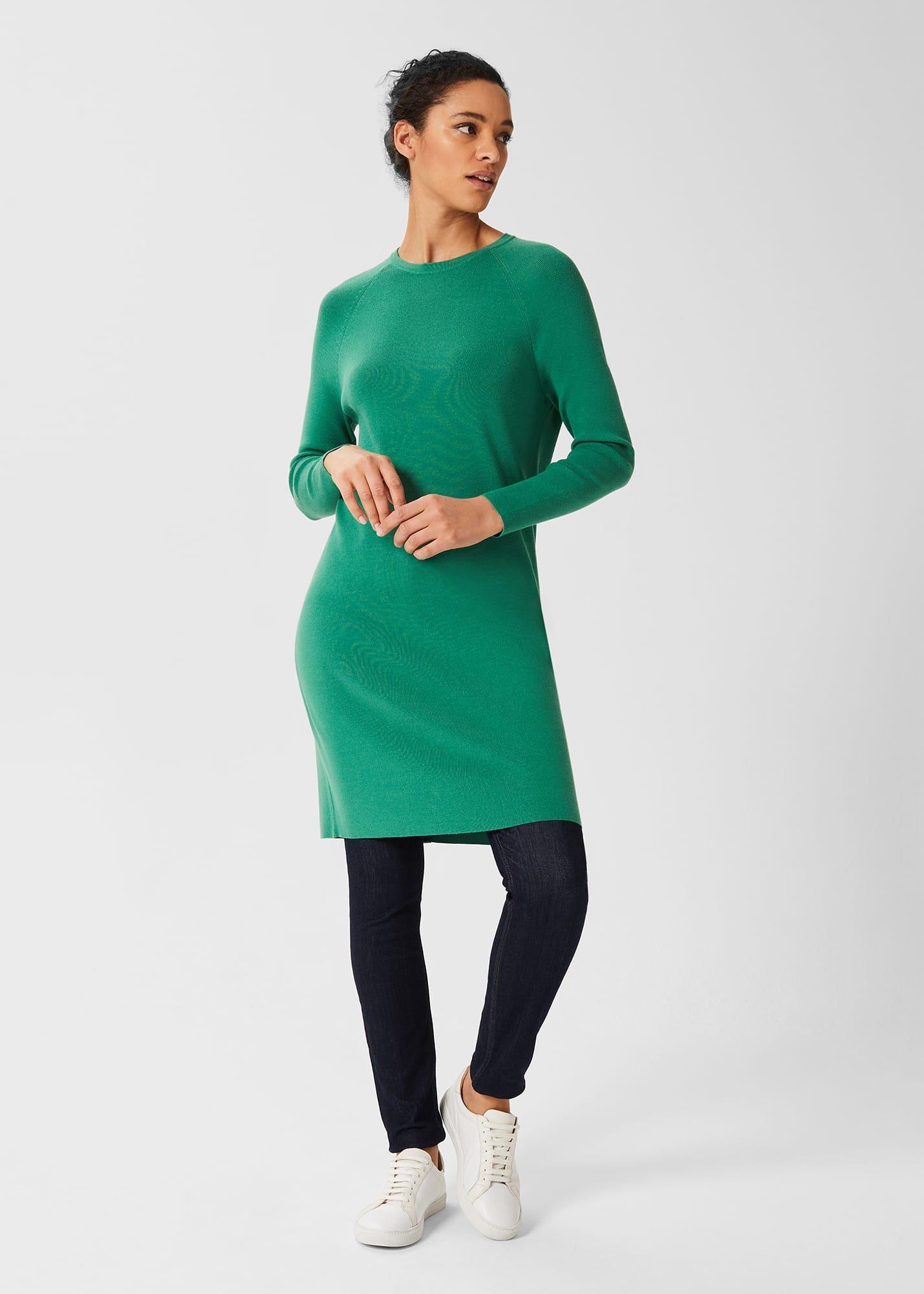 Poppy Knitted Dress, Leaf Green, hi-res