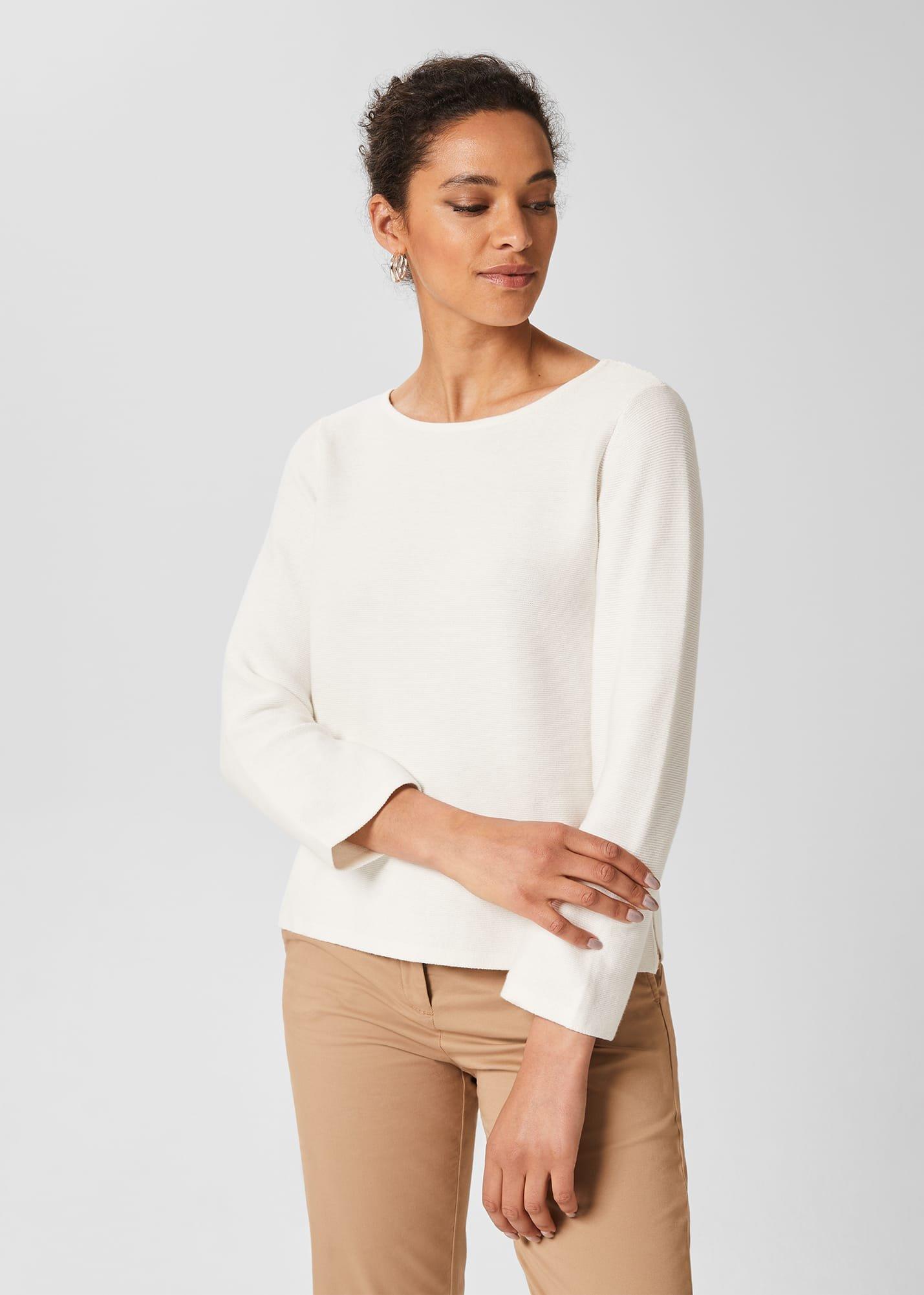 Beatrice Cotton Jumper, Ivory, hi-res