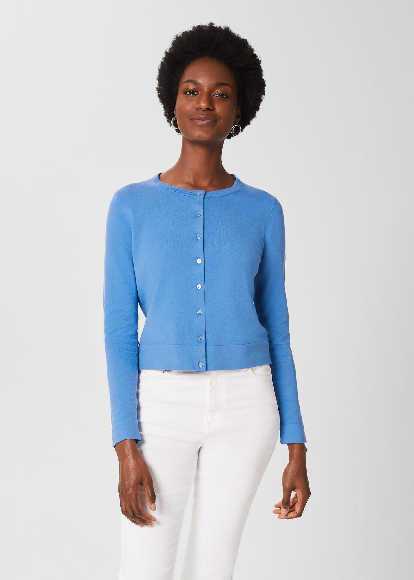 Michelle Cotton Cardigan , Azure Blue, hi-res