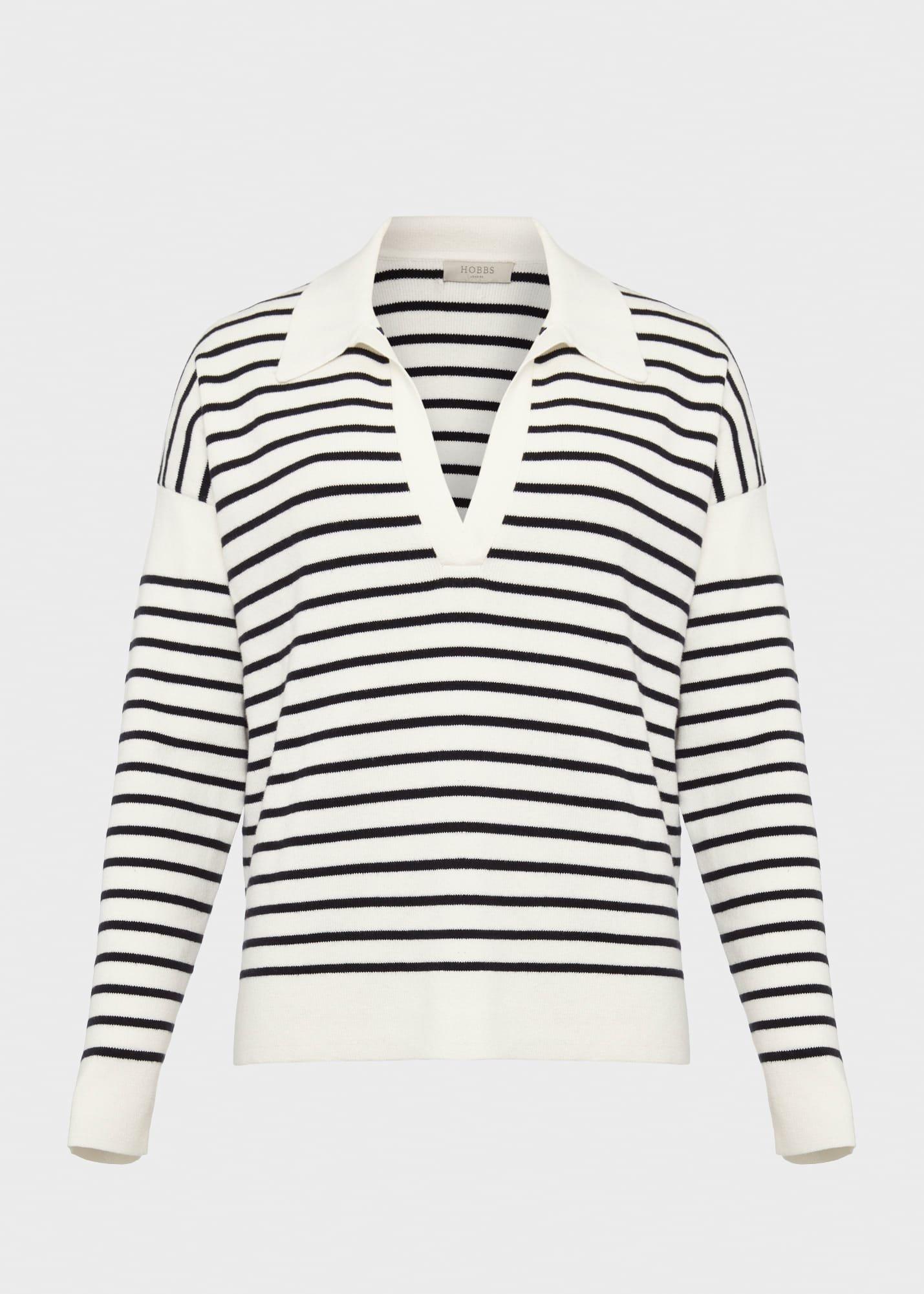 Karissa Striped Sweater, Ivory Navy, hi-res