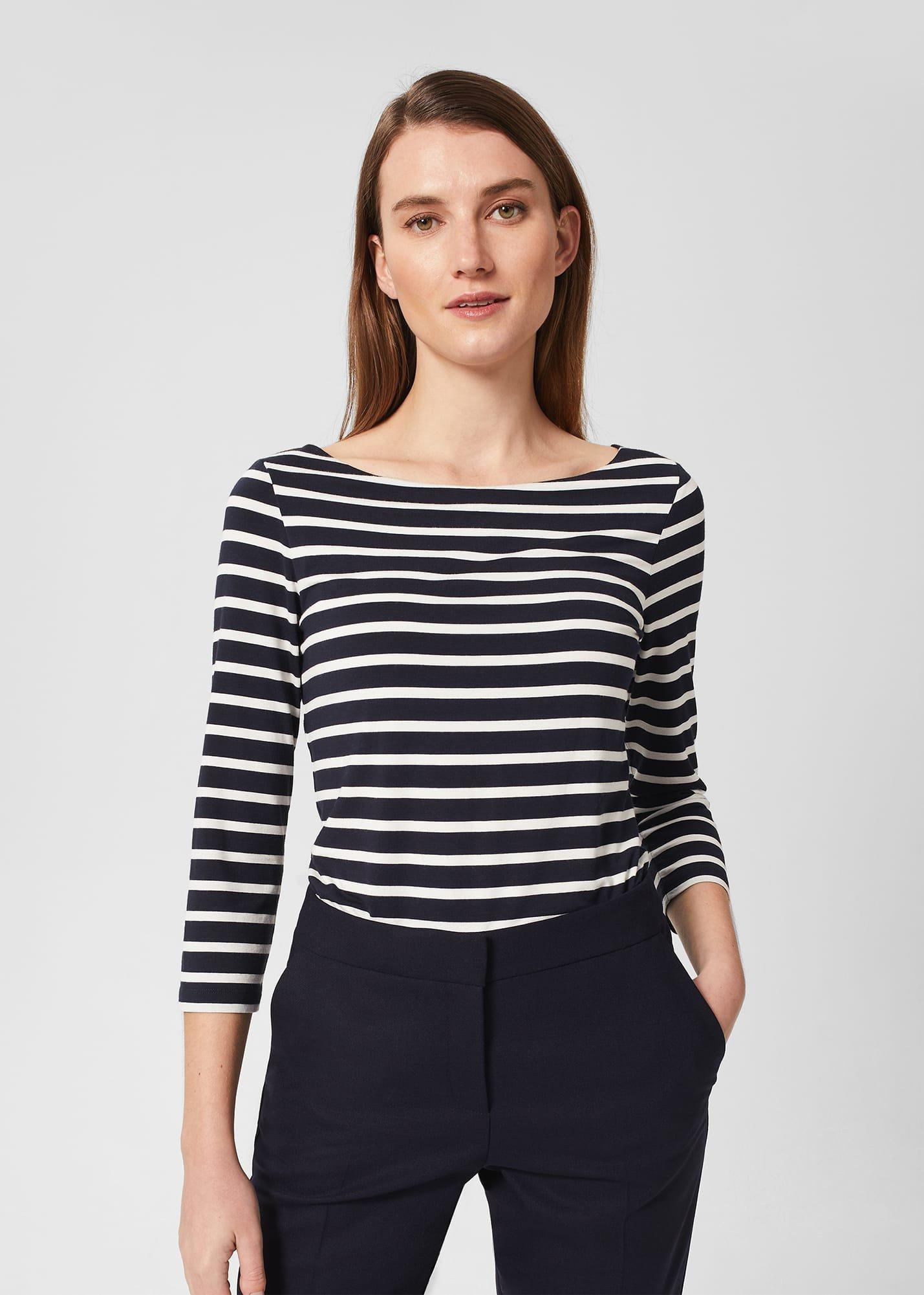 Sonya Striped Top, Navy Ivory, hi-res