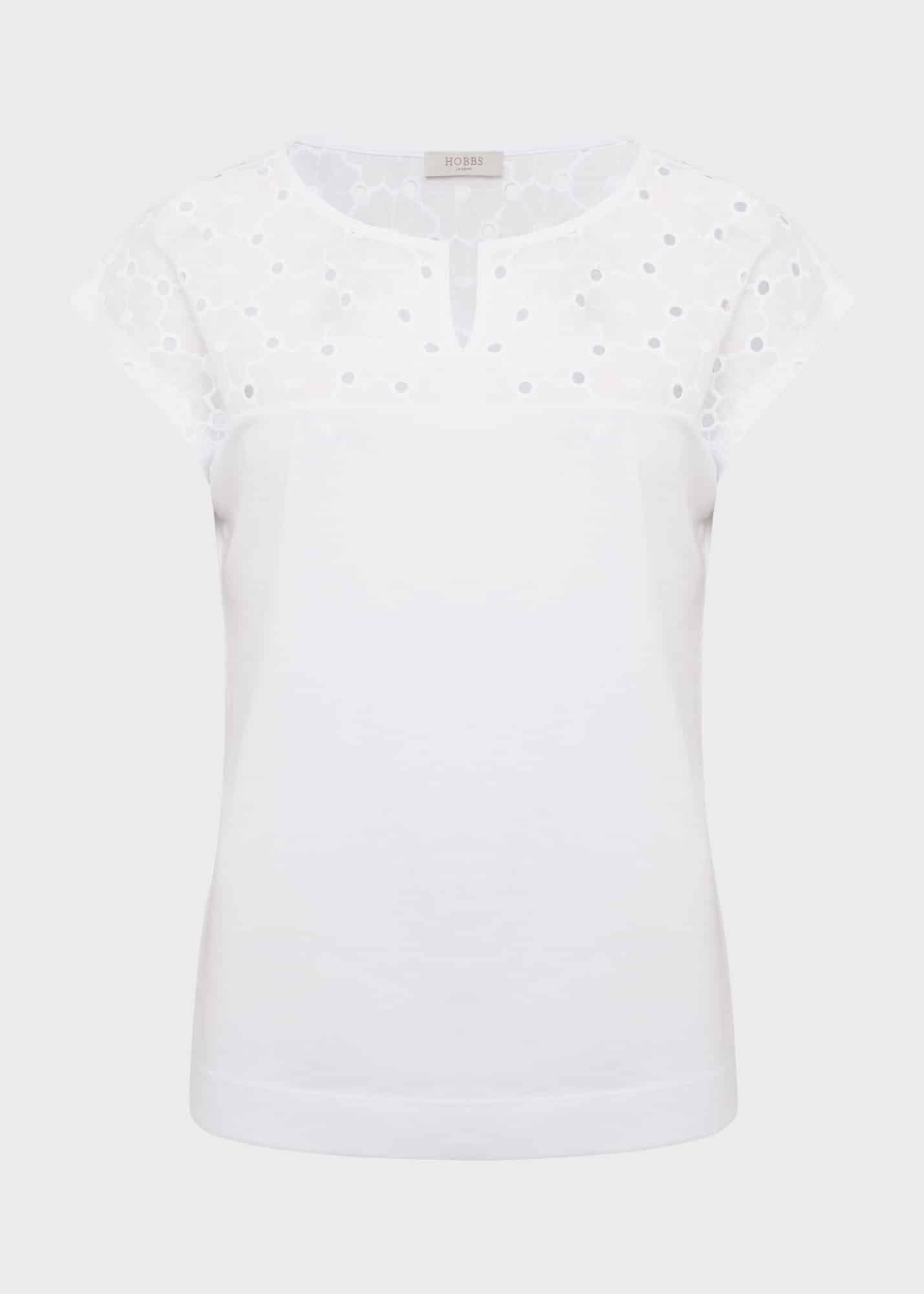 Helena Broderie Top, White, hi-res
