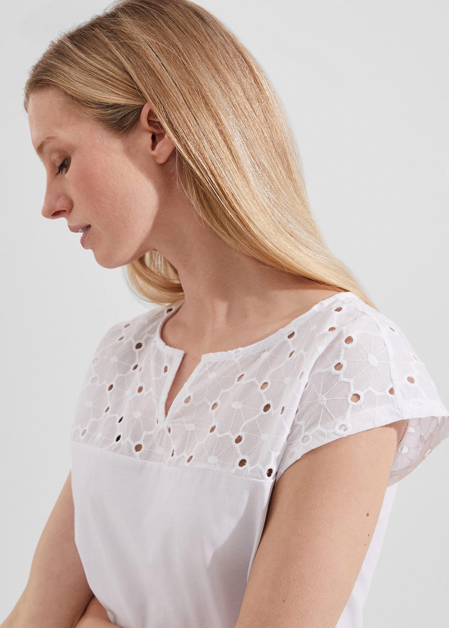 Helena Broderie Top, White, hi-res