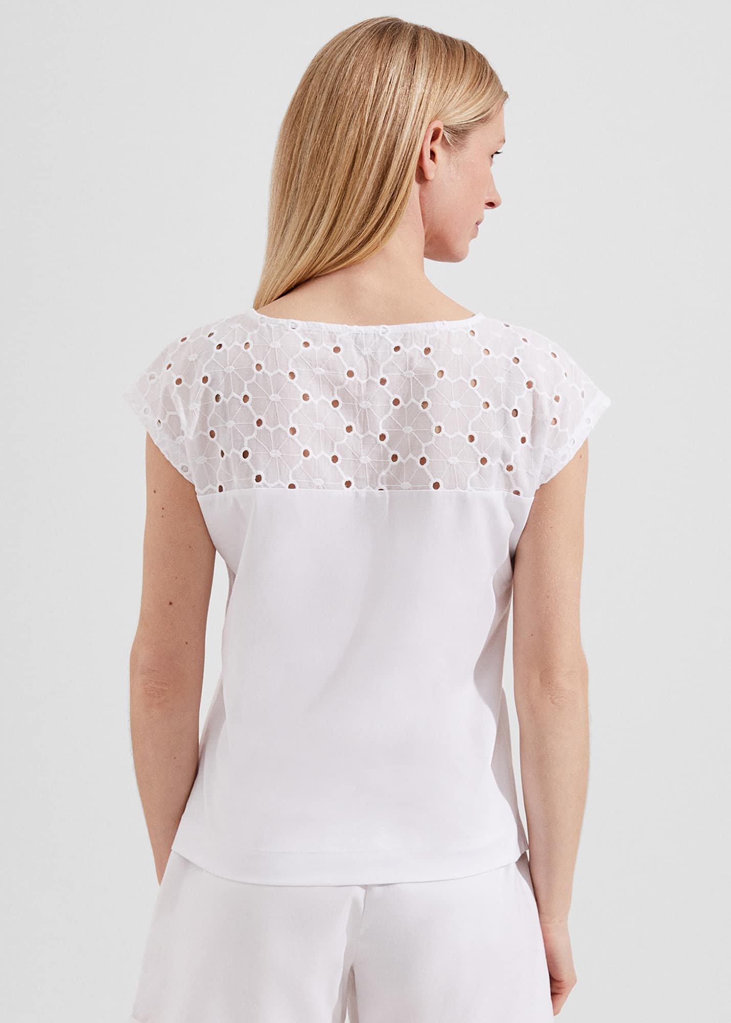 Helena Broderie Top, White, hi-res