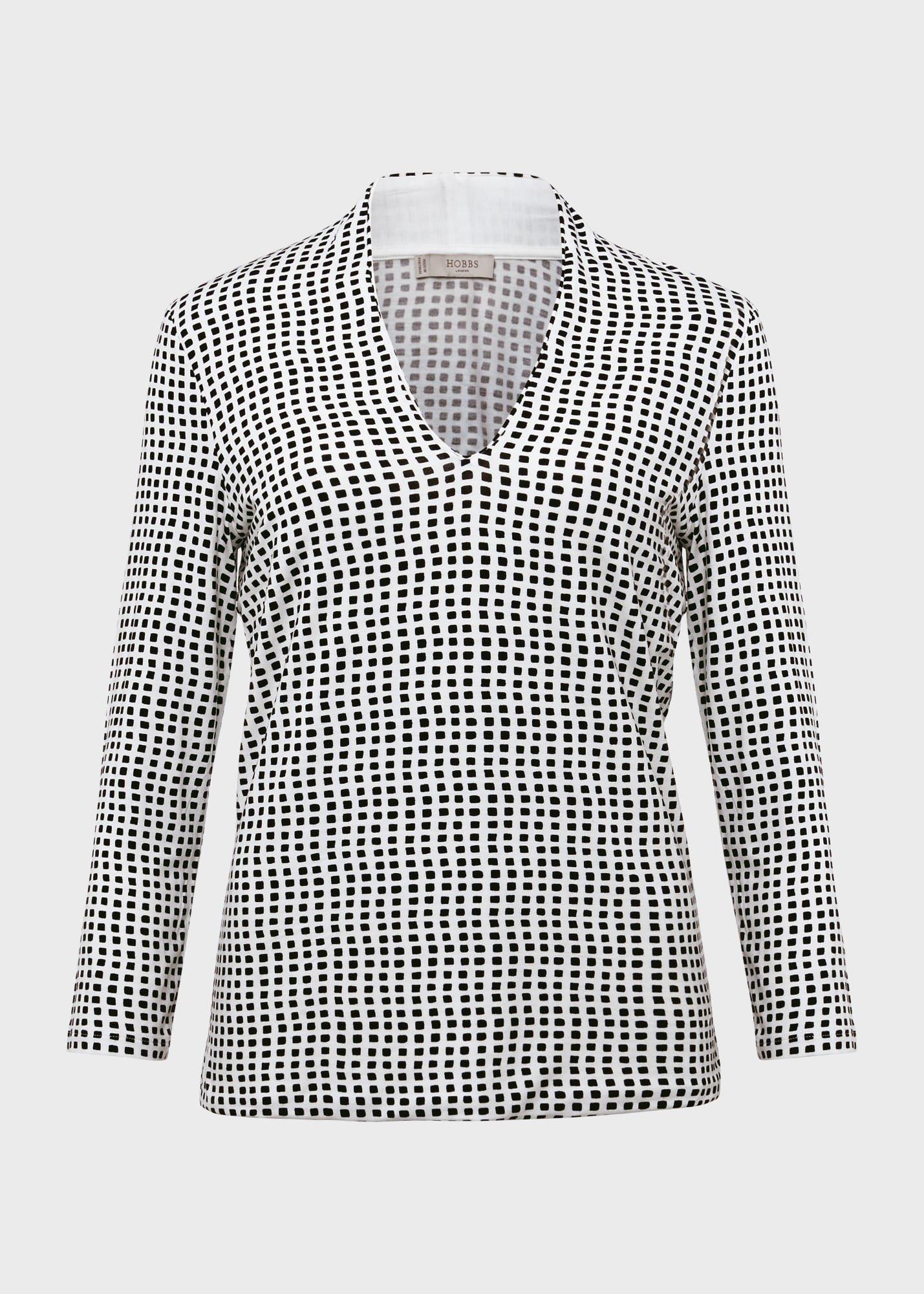 Aimee Printed Top, Ivory Navy, hi-res