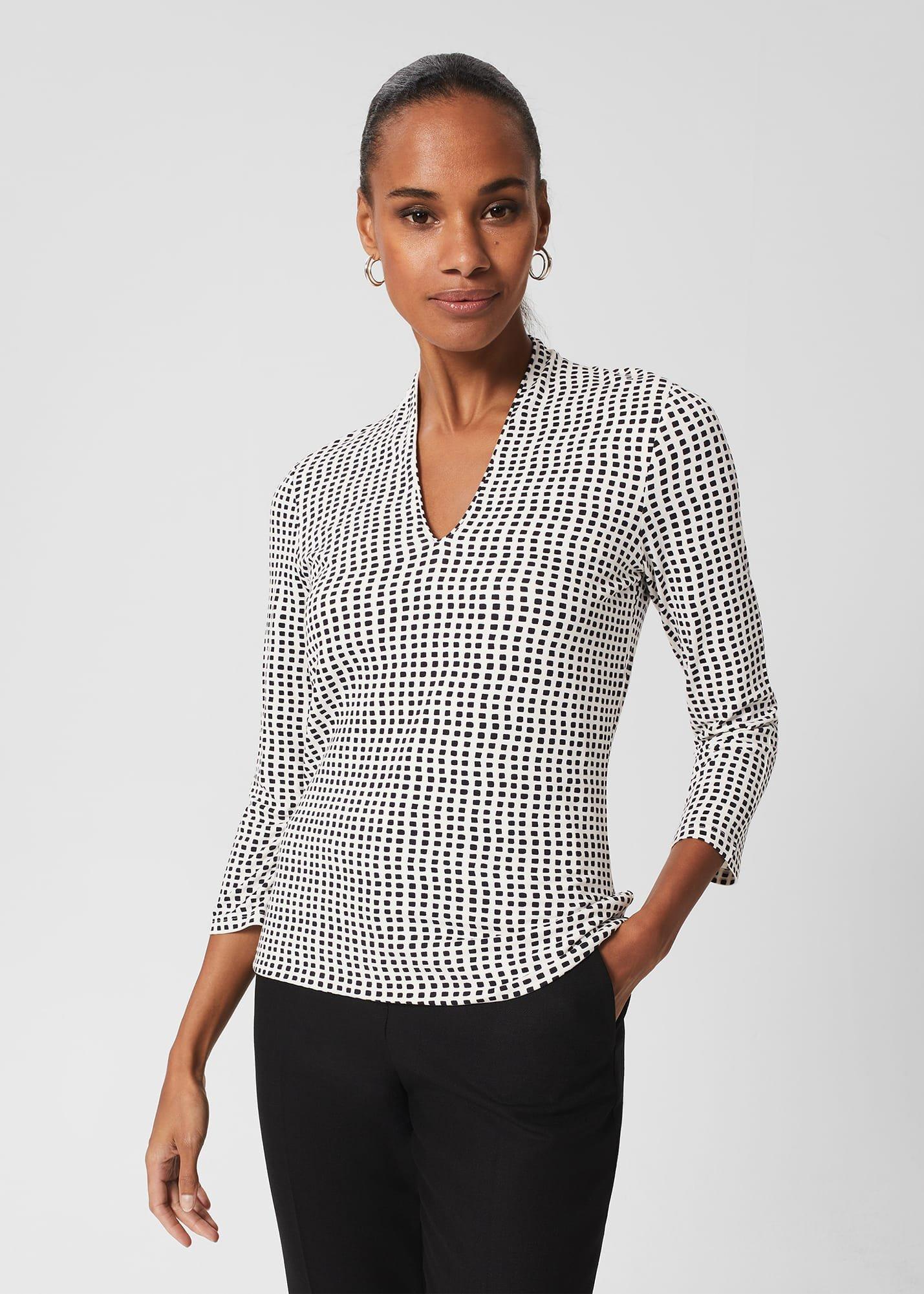 Aimee Printed Top, Ivory Navy, hi-res
