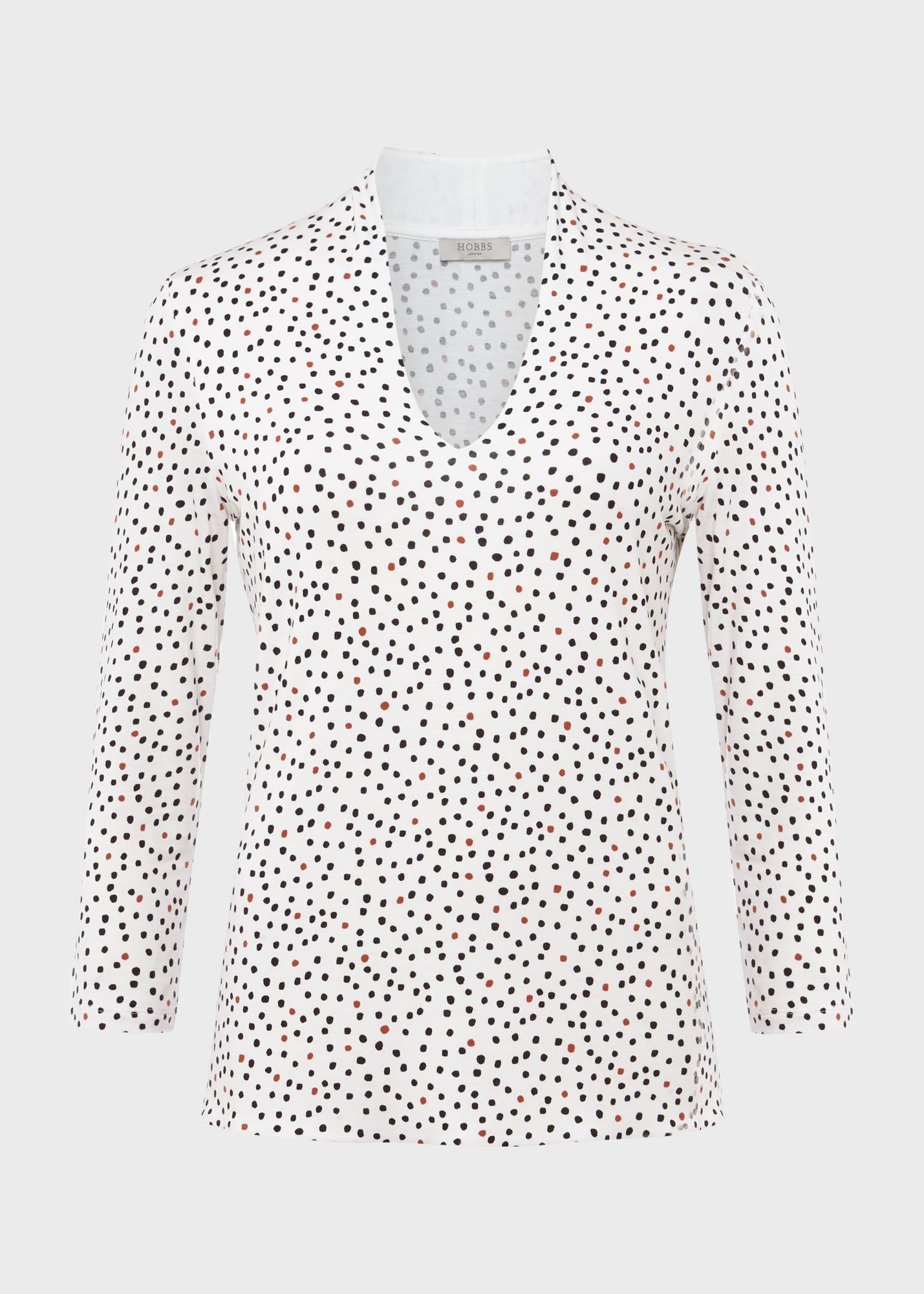 Aimee Printed Top, Ivory Black, hi-res