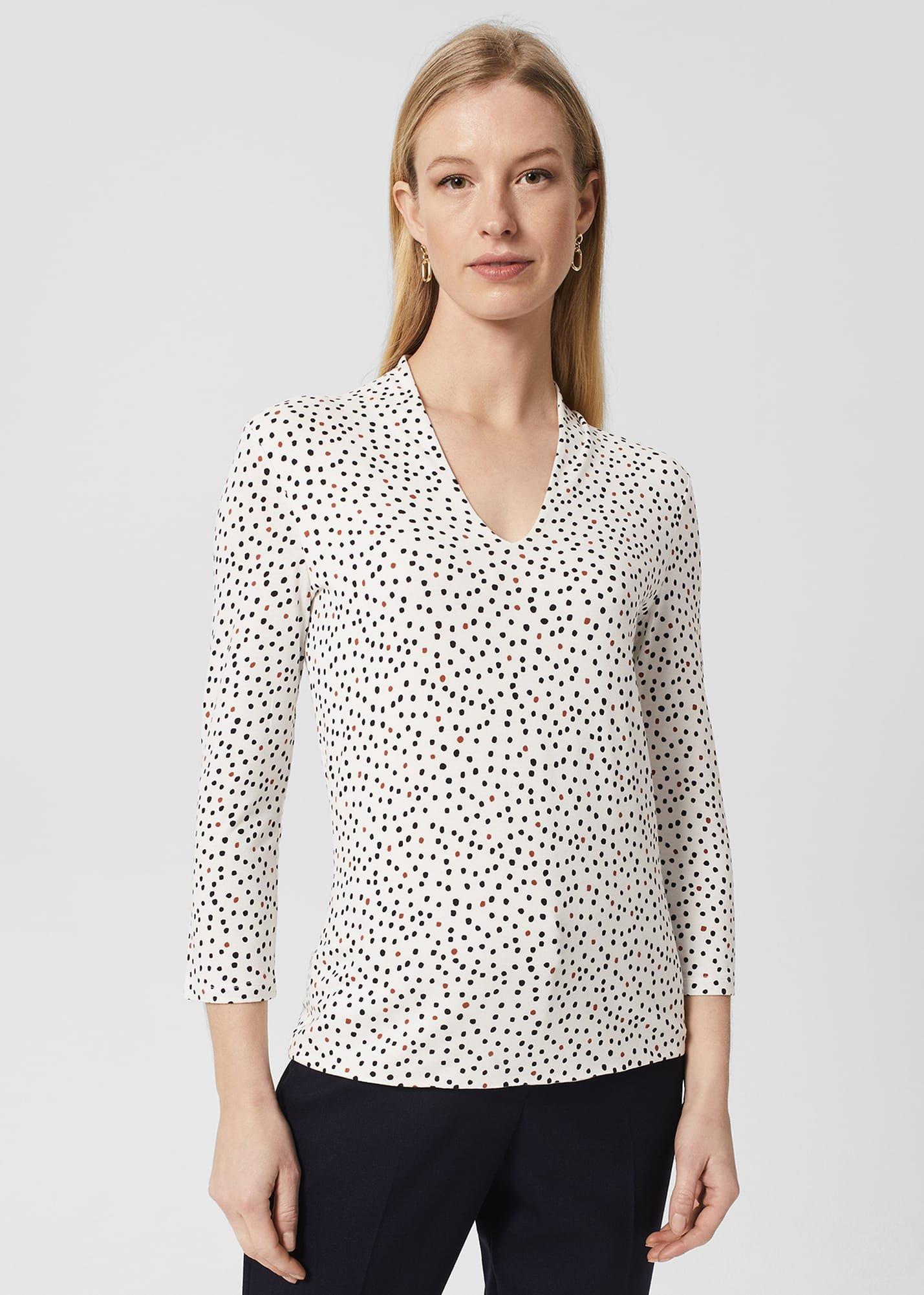 Aimee Printed Top, Ivory Black, hi-res