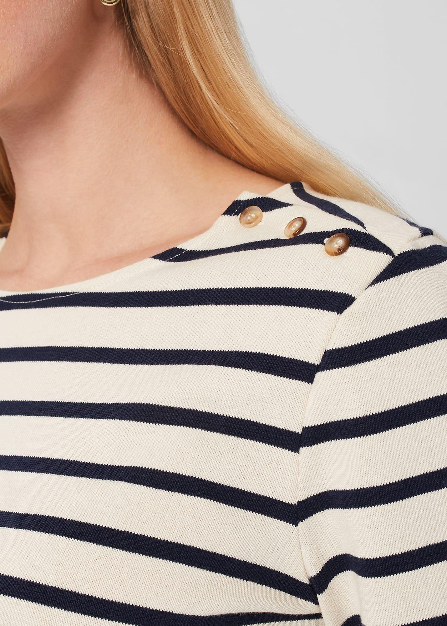 Francesca Cotton Stripe Top, Cream Navy, hi-res