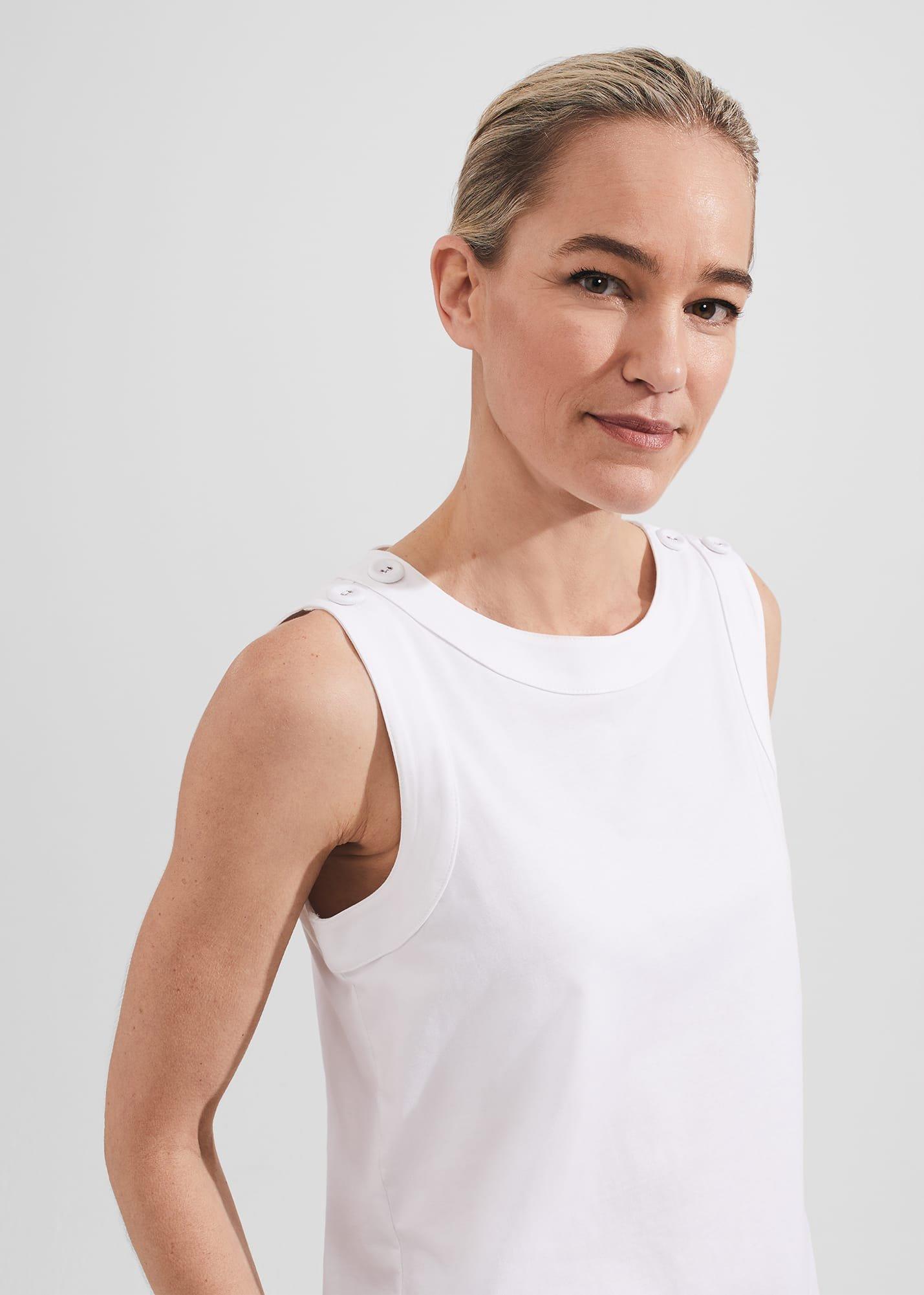 Maddy Cotton Sleeveless Top, White, hi-res