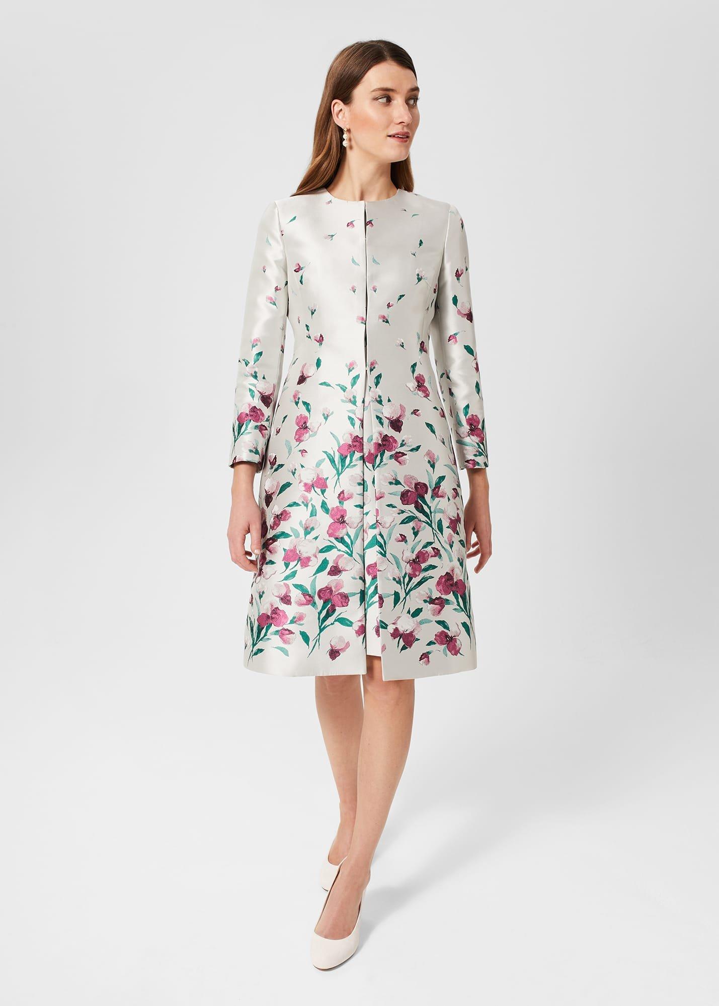 Gwen Floral Jacquard Coat, Oyster Multi, hi-res