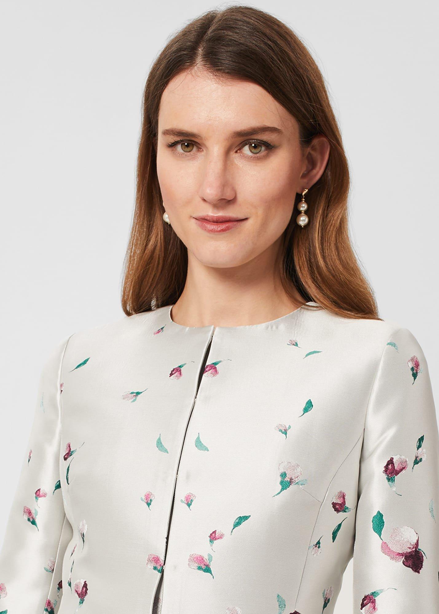 Gwen Floral Jacquard Coat, Oyster Multi, hi-res