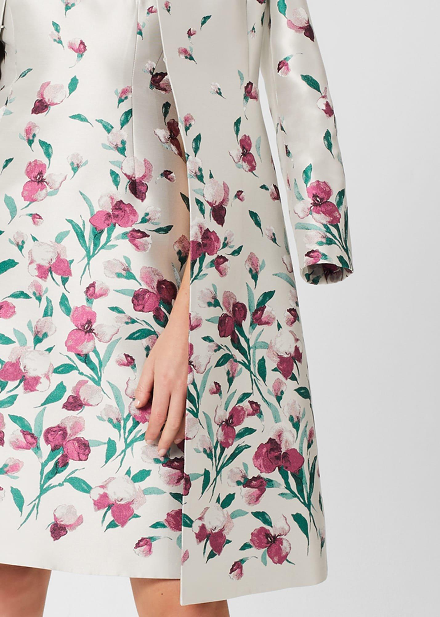 Gwen Floral Jacquard Coat, Oyster Multi, hi-res