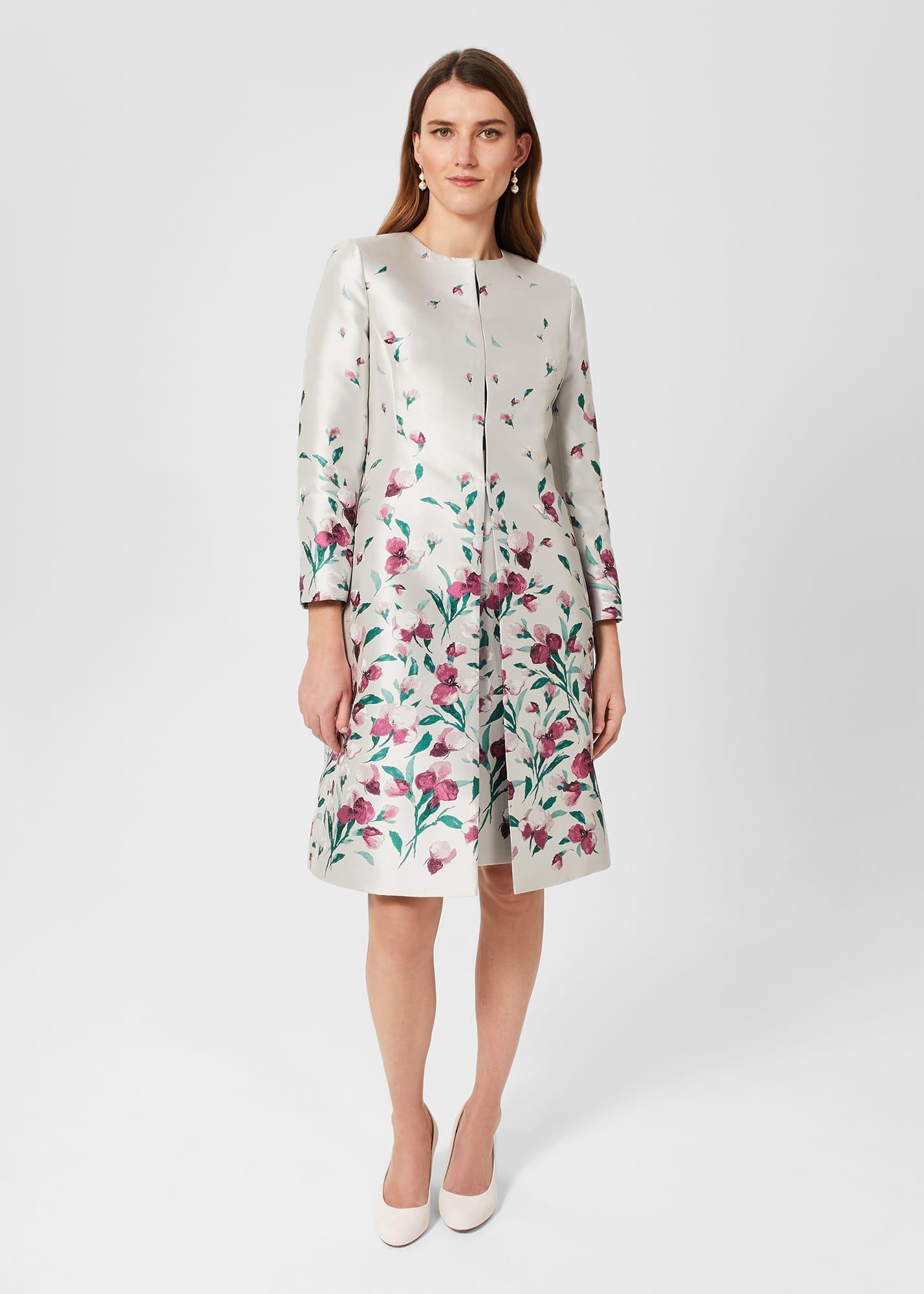 Gwen Floral Jacquard Coat, Oyster Multi, hi-res