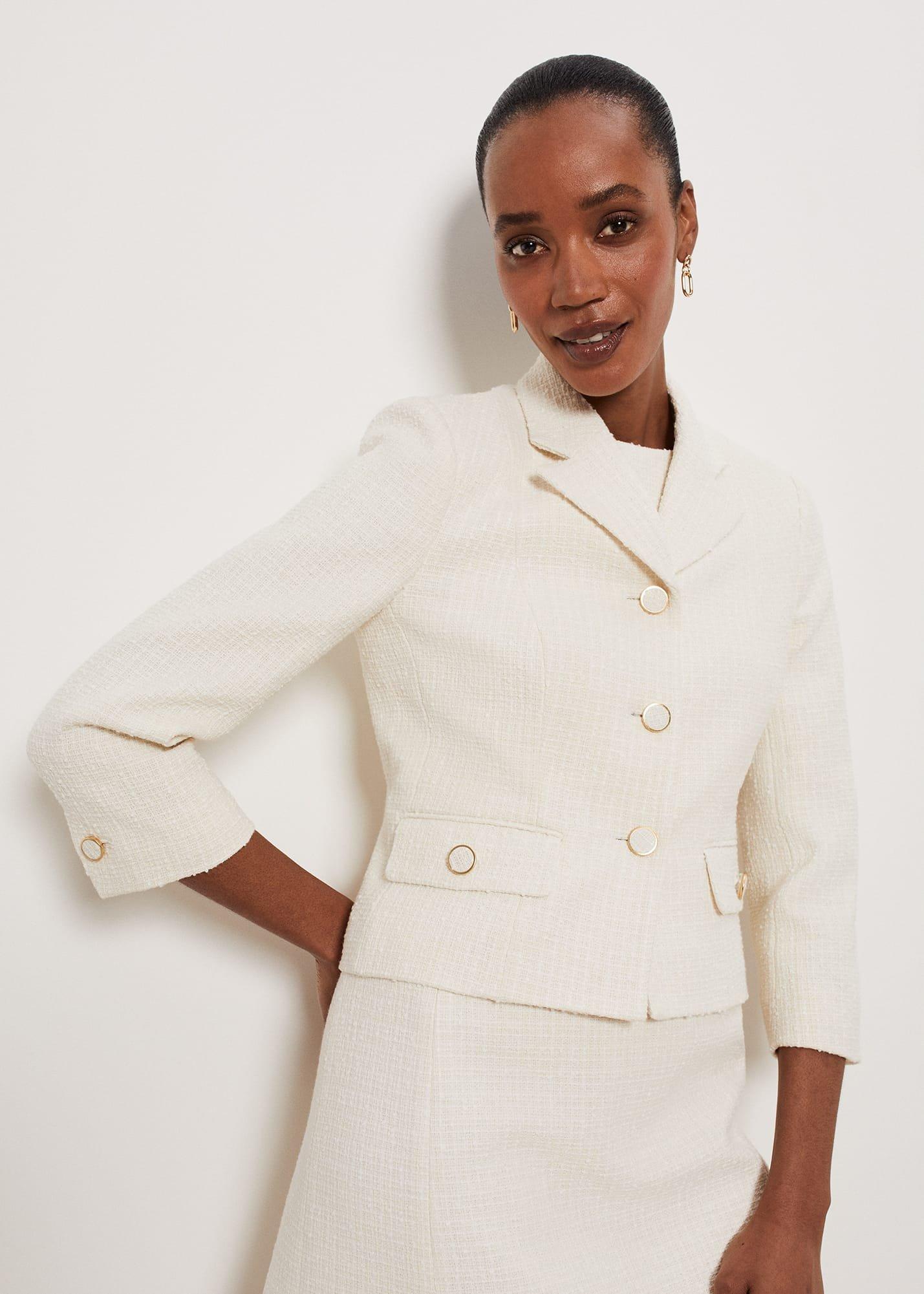 Clarence Tweed Jacket, Cream, hi-res