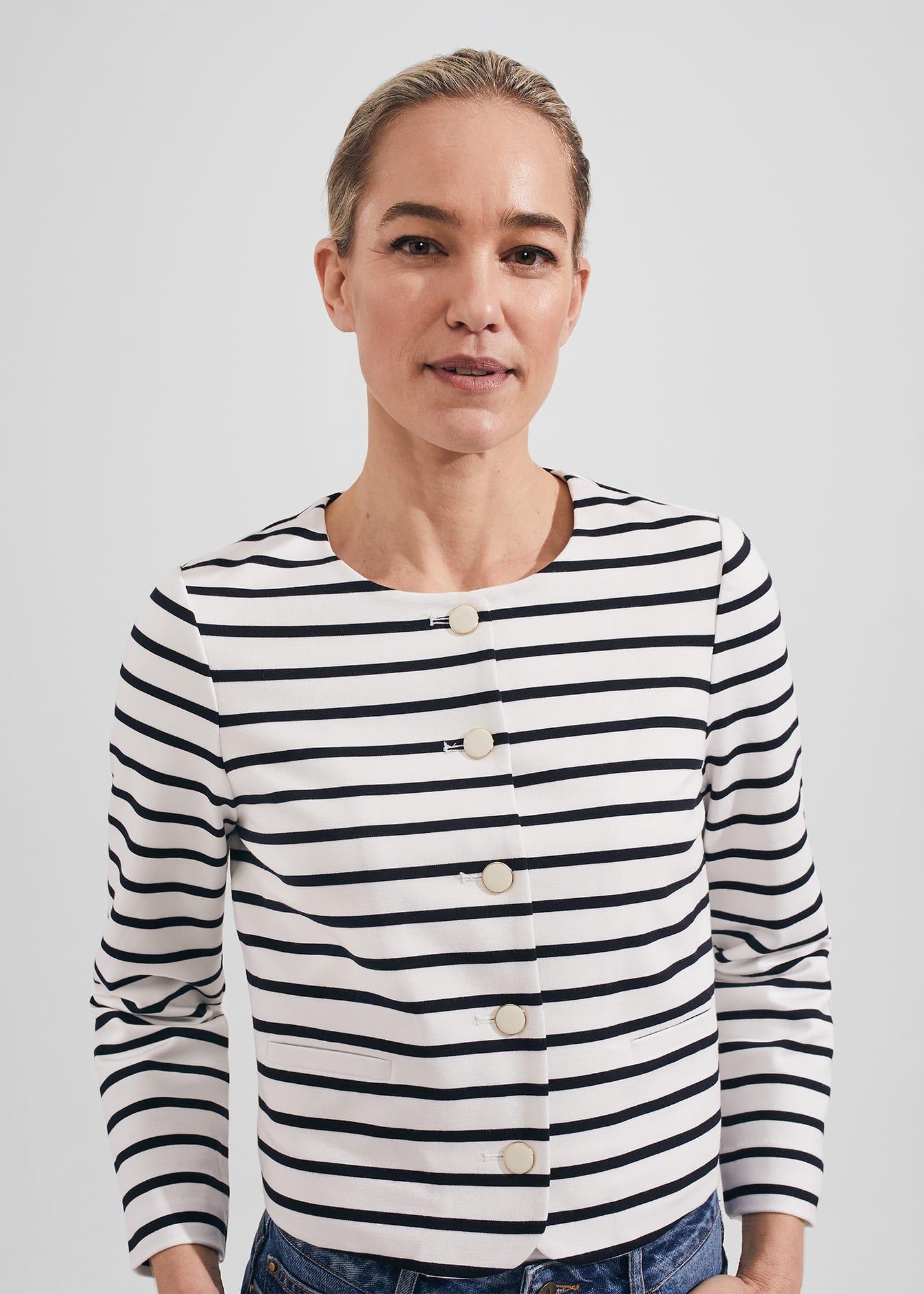 Uma Stripe Jacket, Ivory Navy, hi-res
