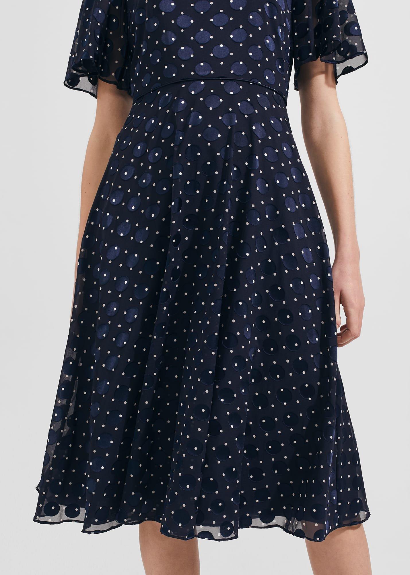 Ceira Spot Fit And Flare Dress, Navy Ivory, hi-res