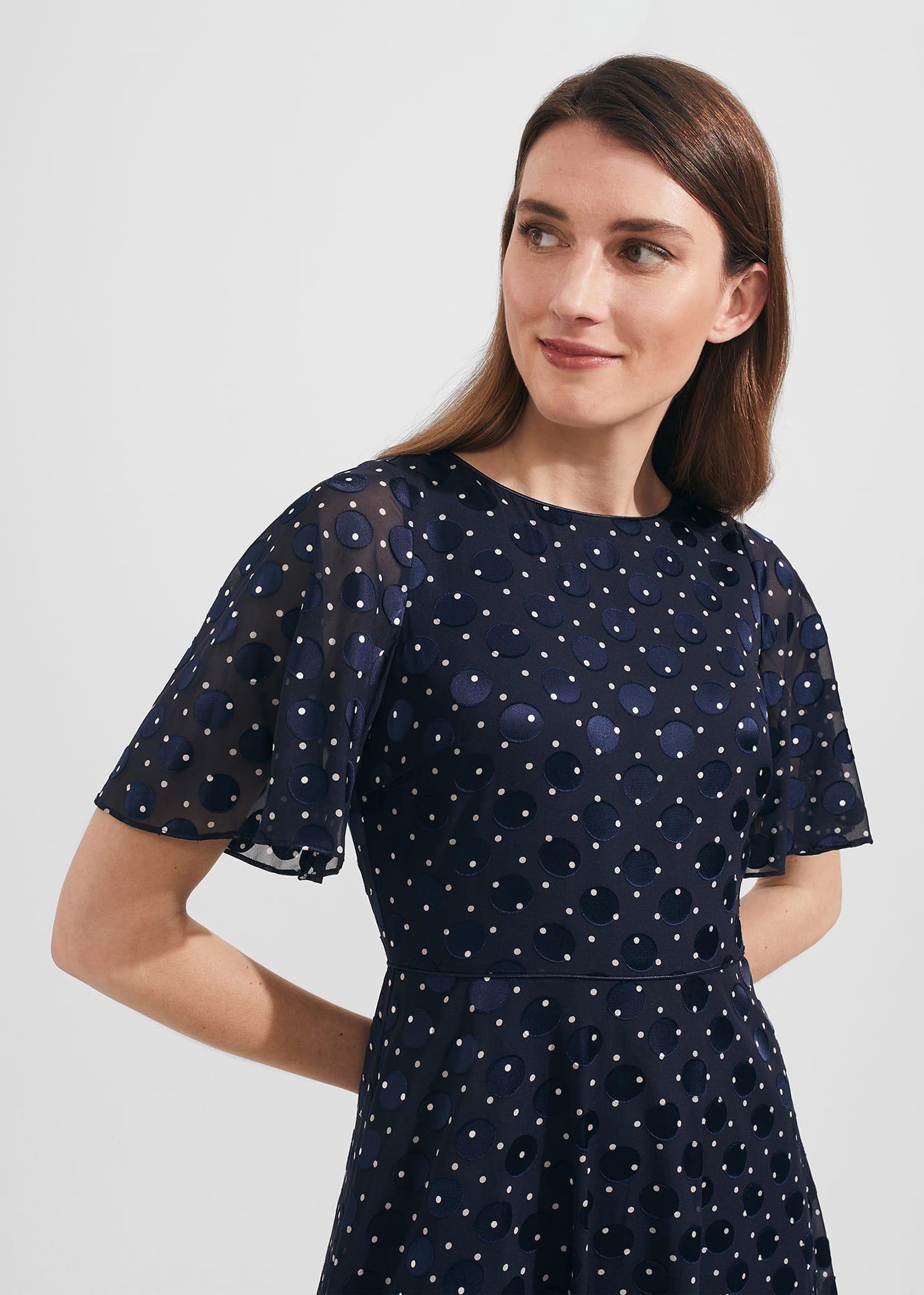 Ceira Spot Fit And Flare Dress, Navy Ivory, hi-res