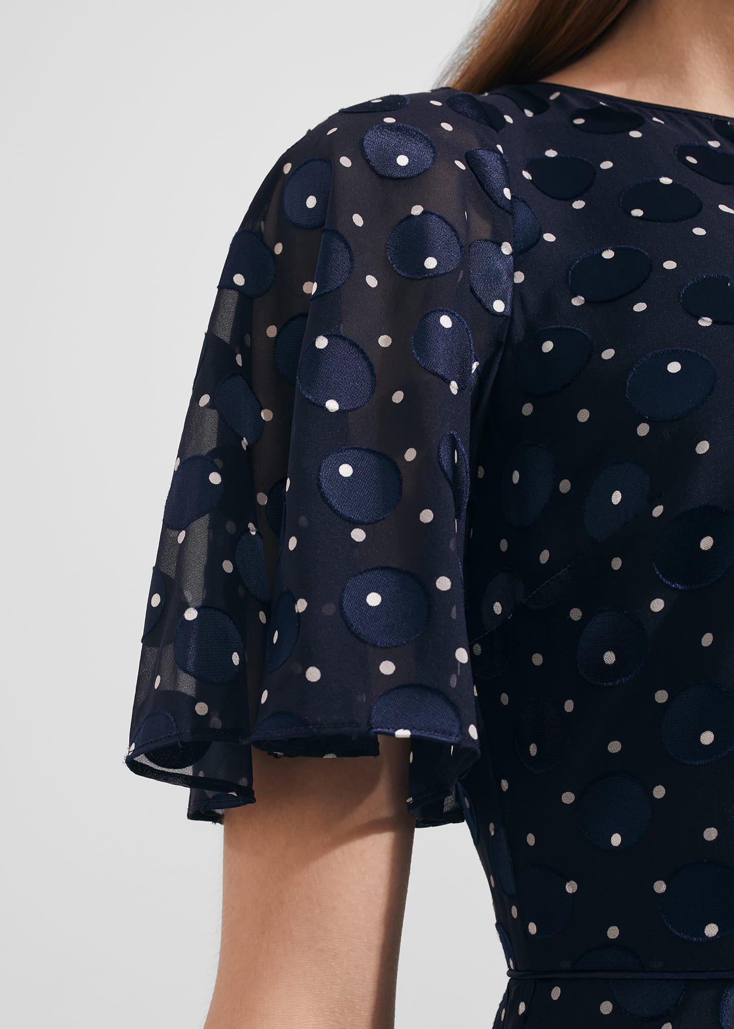 Ceira Spot Fit And Flare Dress, Navy Ivory, hi-res