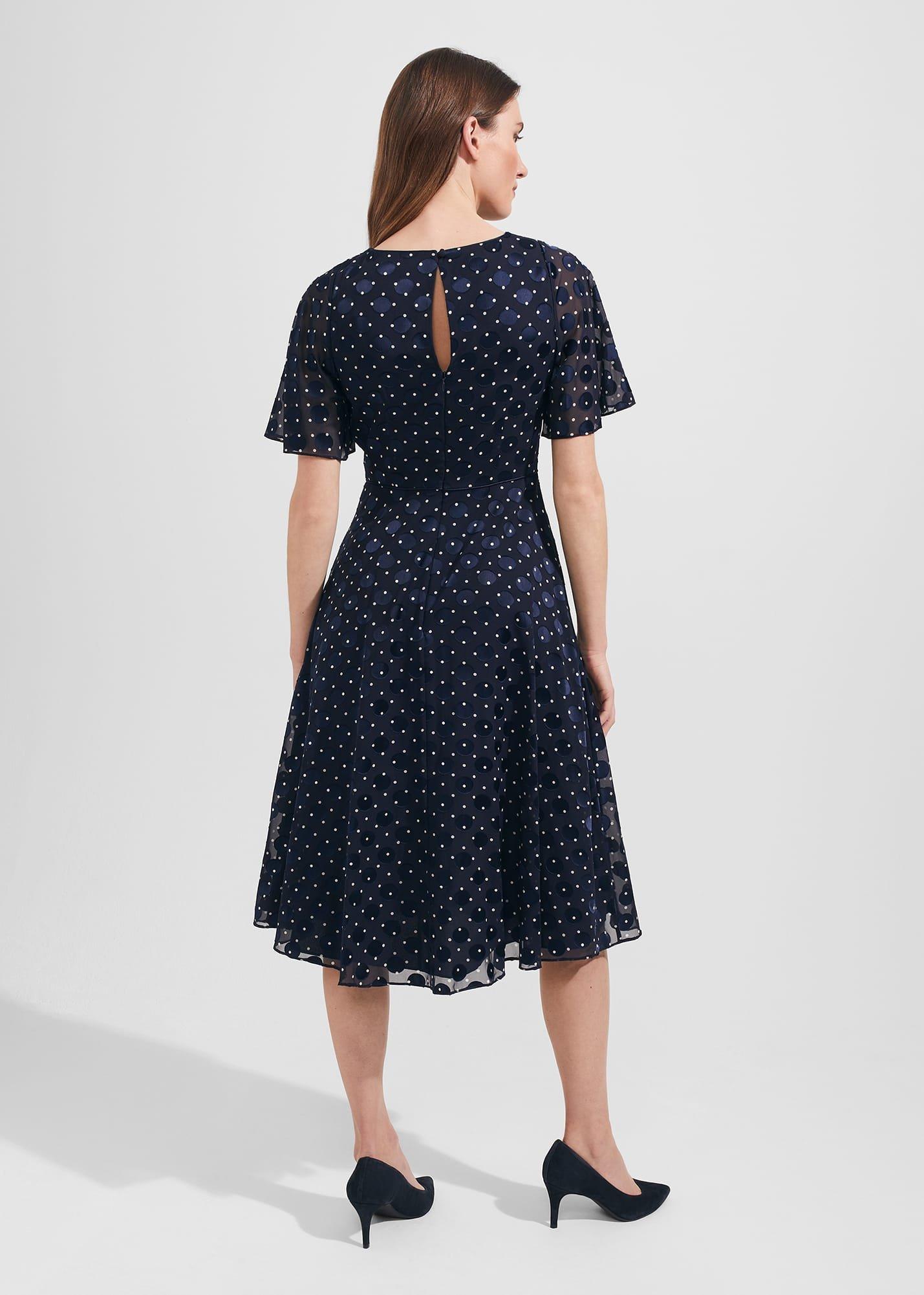 Ceira Spot Fit And Flare Dress, Navy Ivory, hi-res