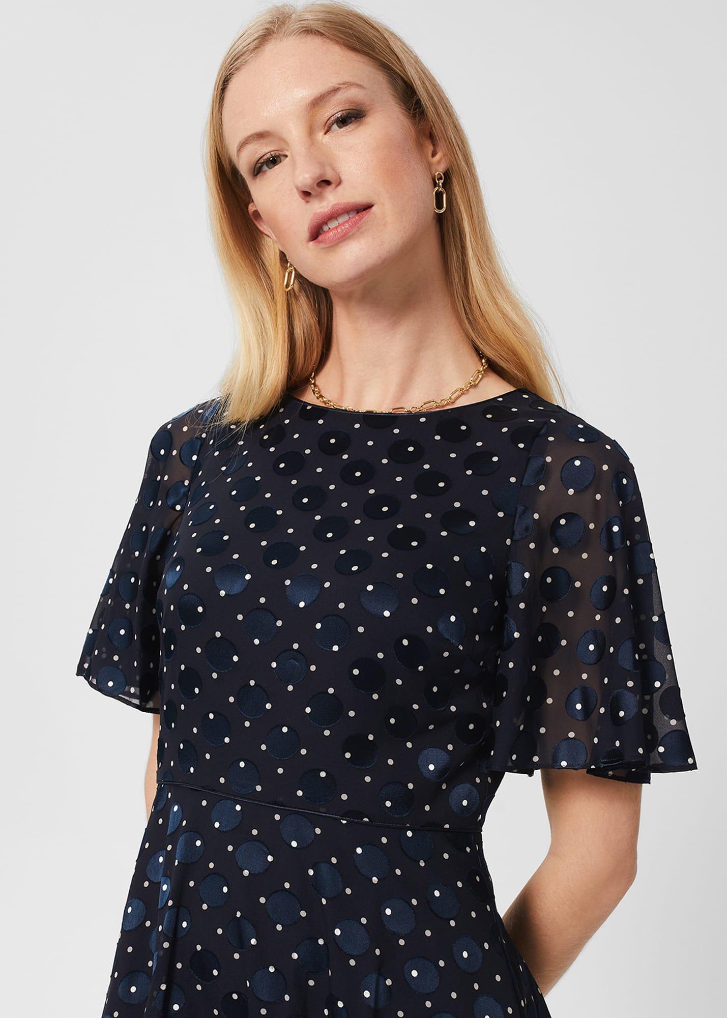 Petite Ceira Spot Dress, Navy Ivory, hi-res