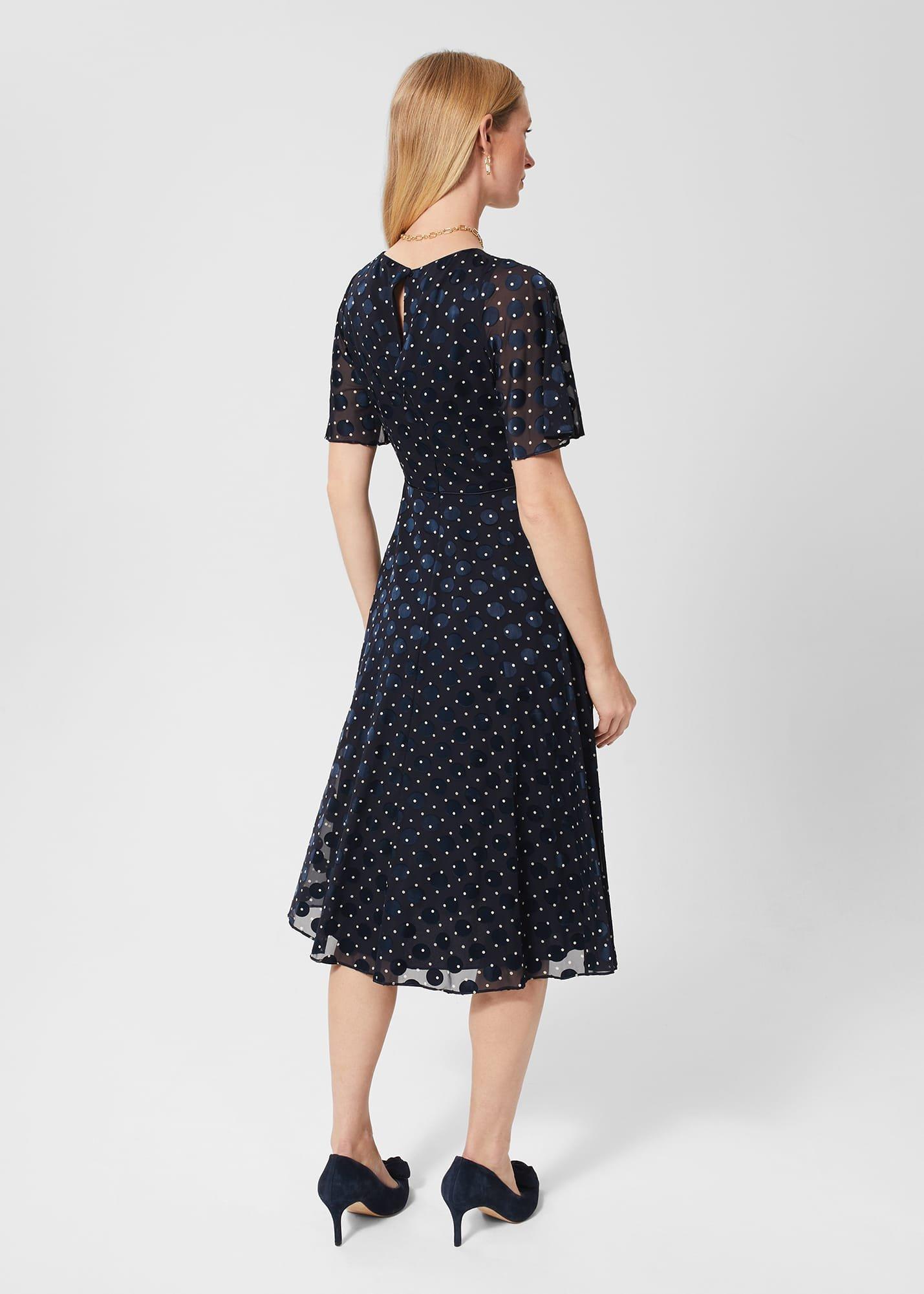 Petite Ceira Spot Dress, Navy Ivory, hi-res