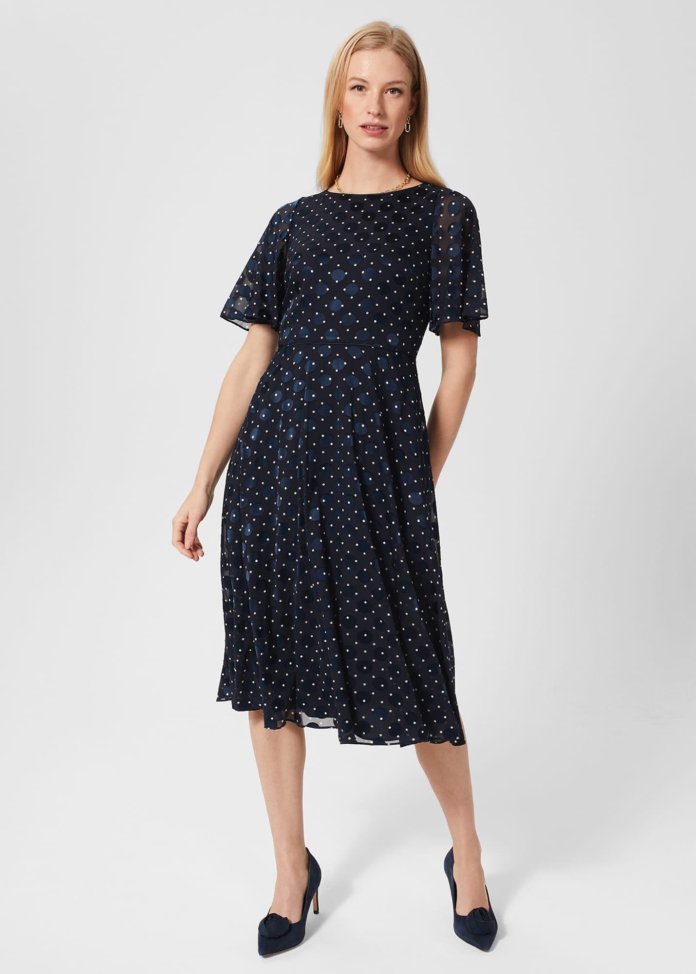 Petite Ceira Spot Dress, Navy Ivory, hi-res