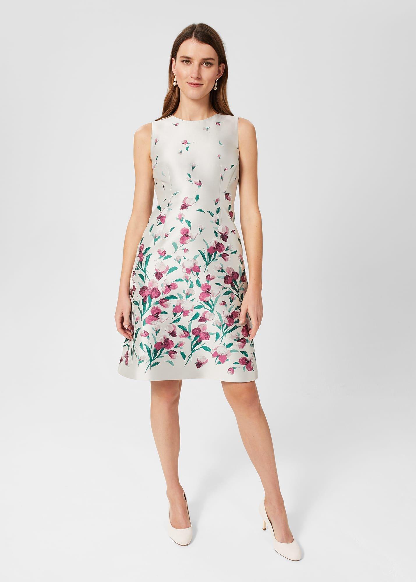 Gwen Floral Jacquard Dress, Oyster Multi, hi-res