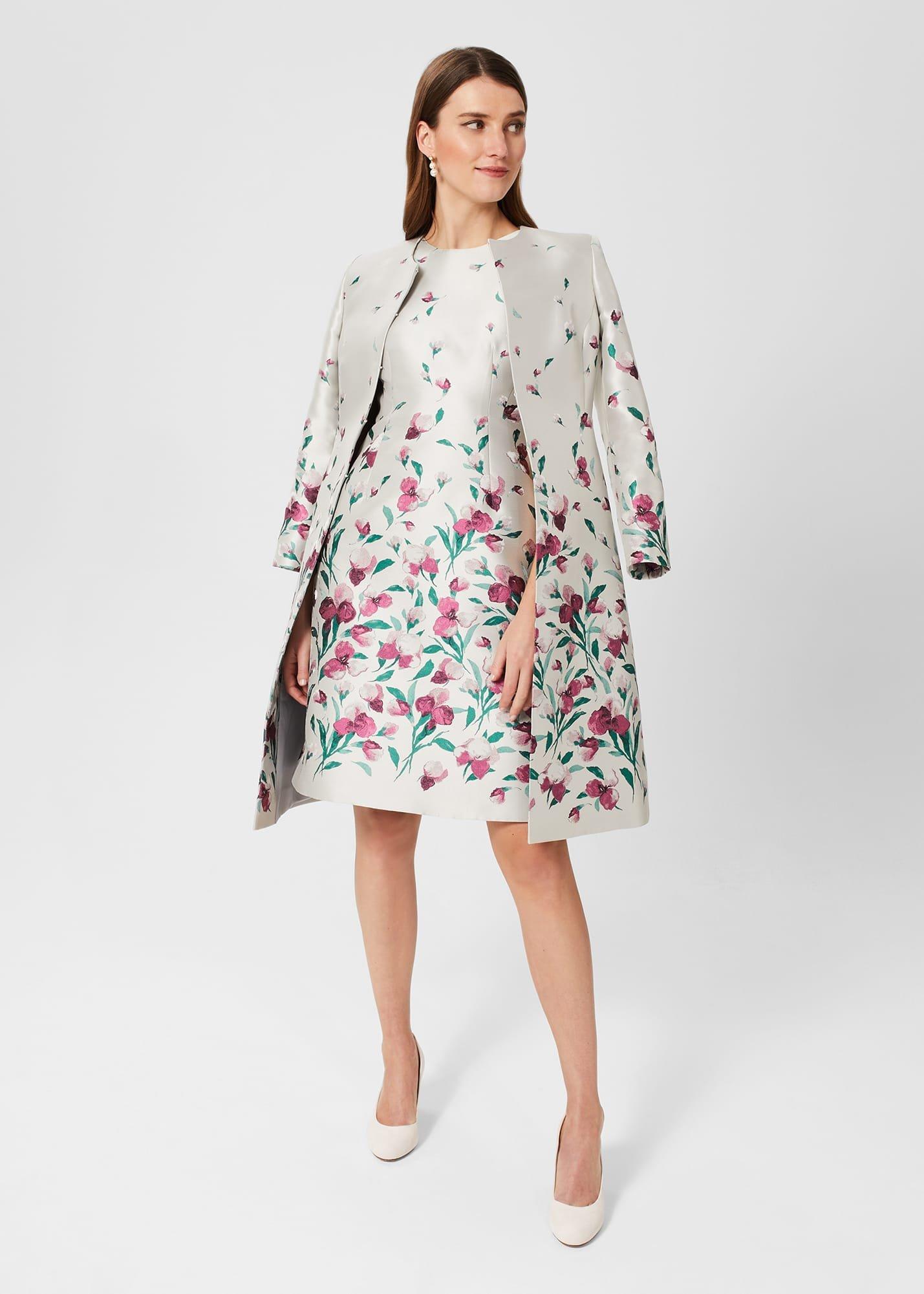 Gwen Floral Jacquard Dress, Oyster Multi, hi-res