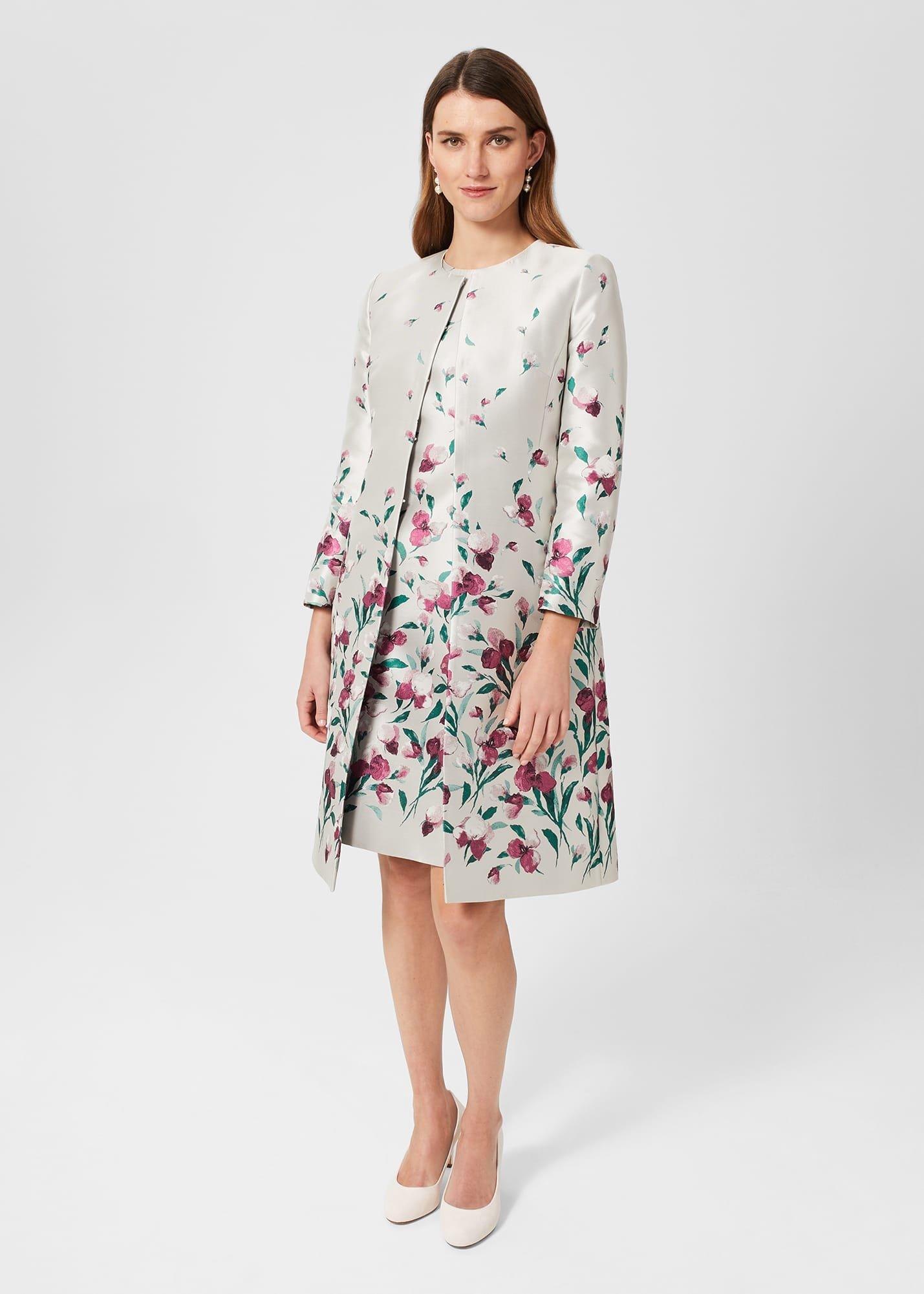 Gwen Floral Jacquard Dress, Oyster Multi, hi-res