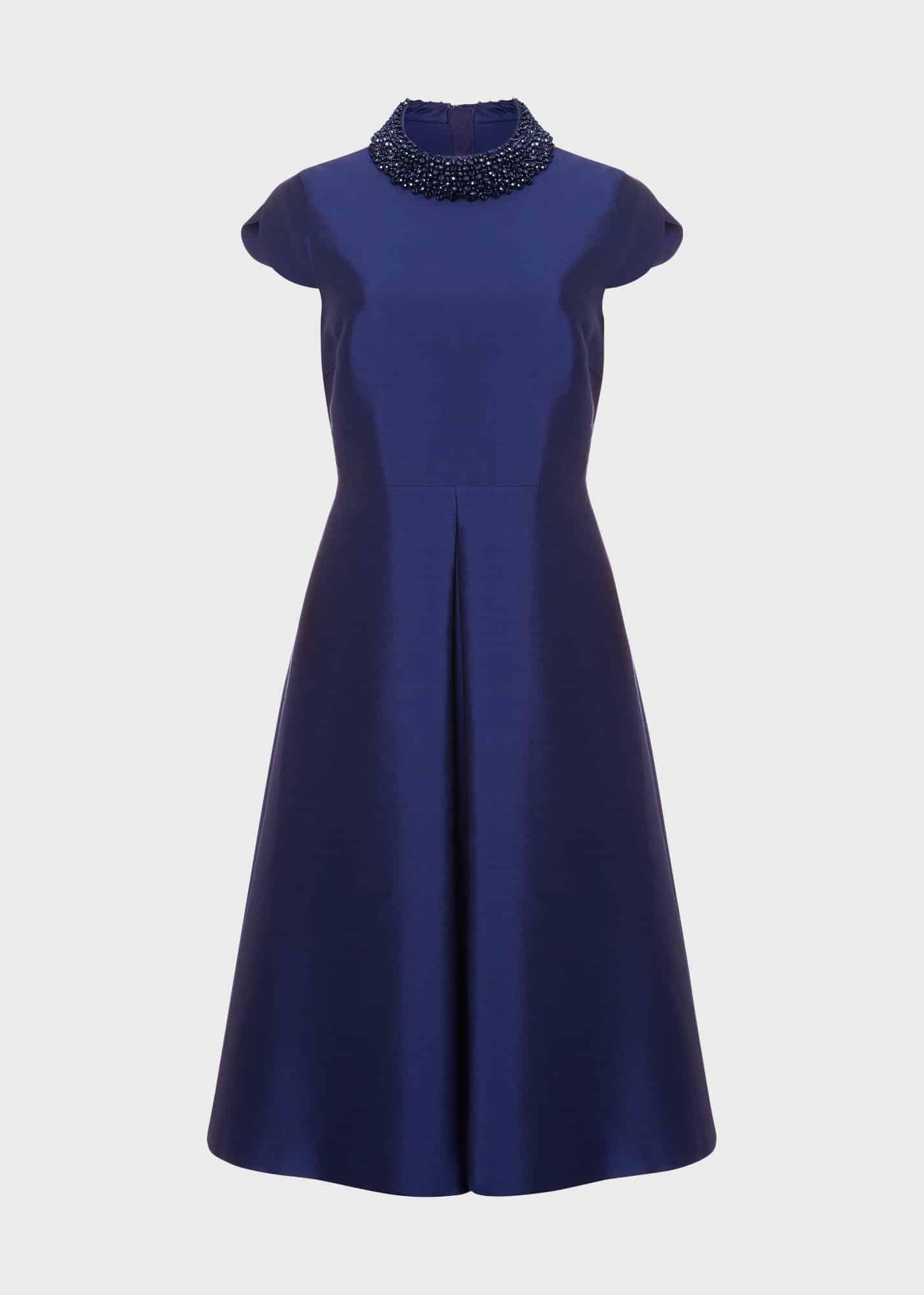 Christie Silk Wool Beaded Dress, Royal Blue, hi-res