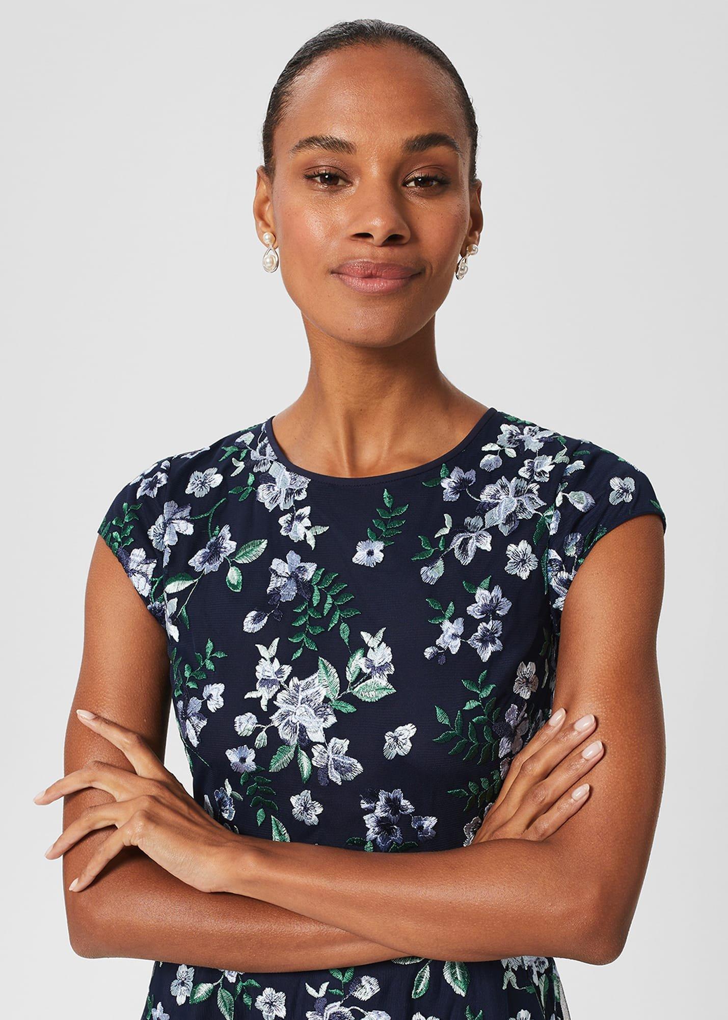 Tia Embroidered Floral Dress, Pale Blue Multi, hi-res