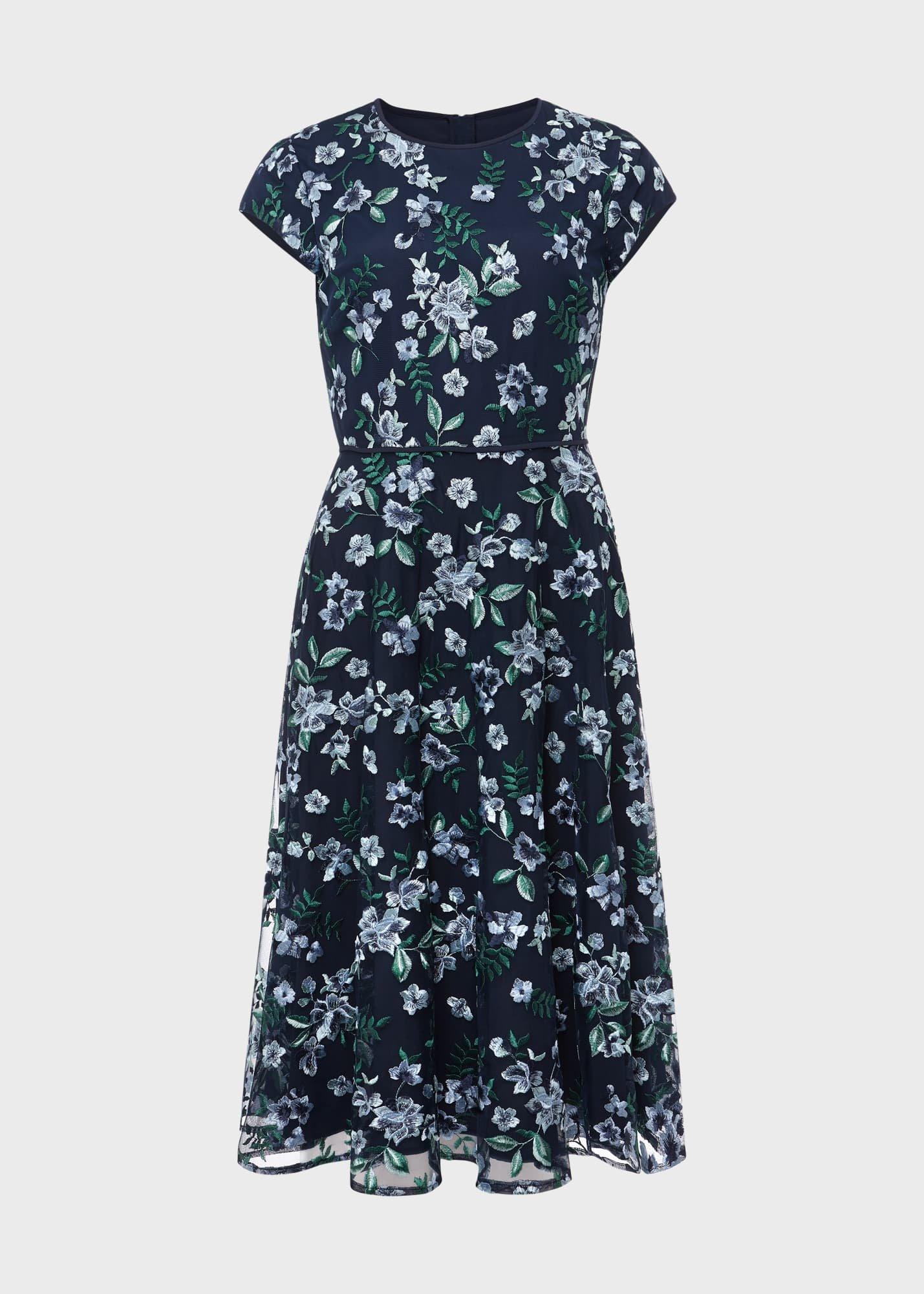 Petite Tia Embroidered Dress, Pale Blue Multi, hi-res
