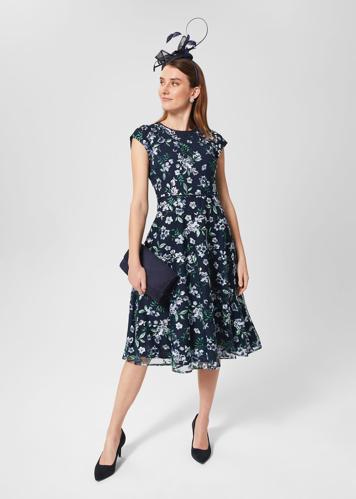 Petite Tia Embroidered Dress, Pale Blue Multi, hi-res