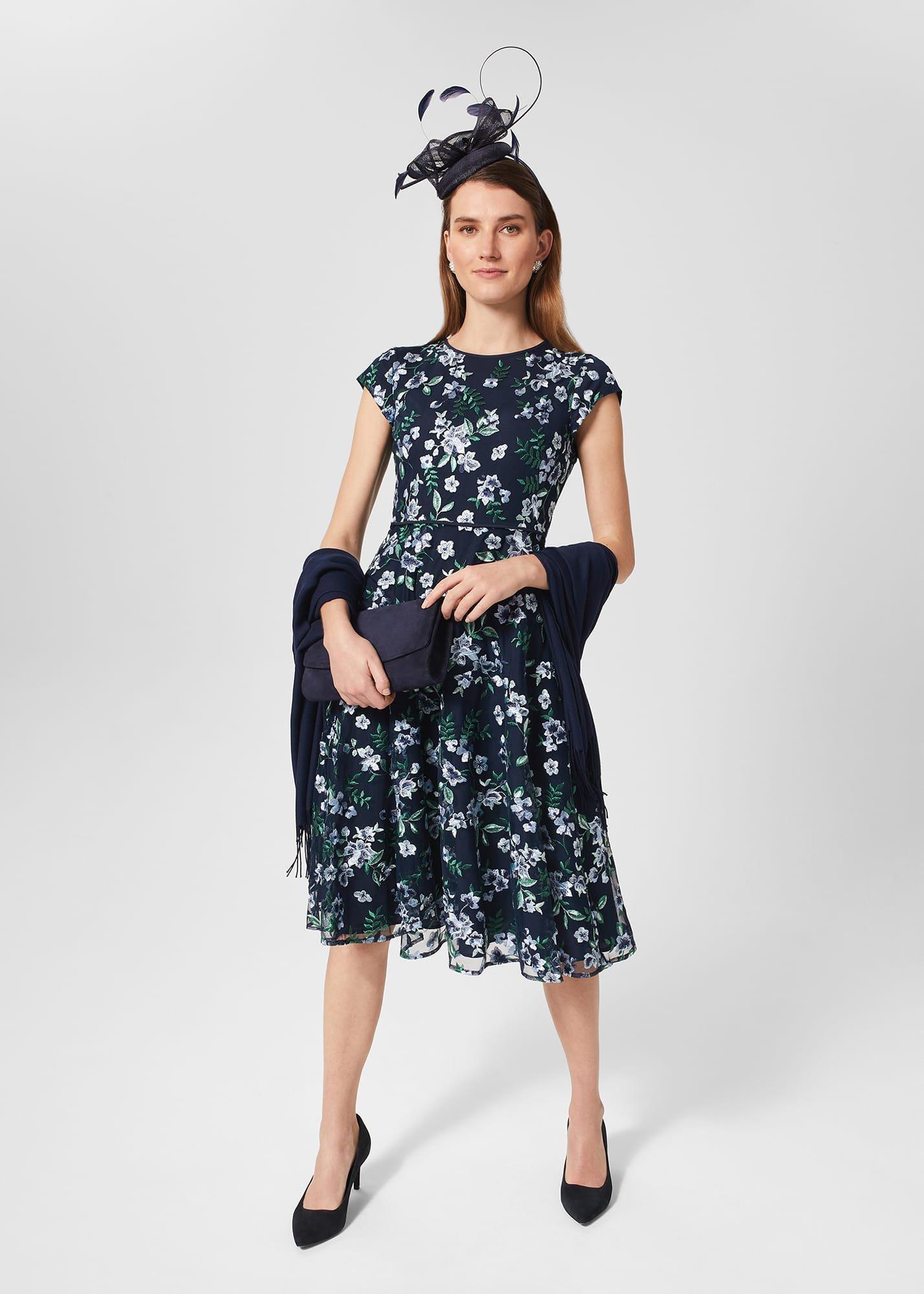 Petite Tia Embroidered Dress, Pale Blue Multi, hi-res