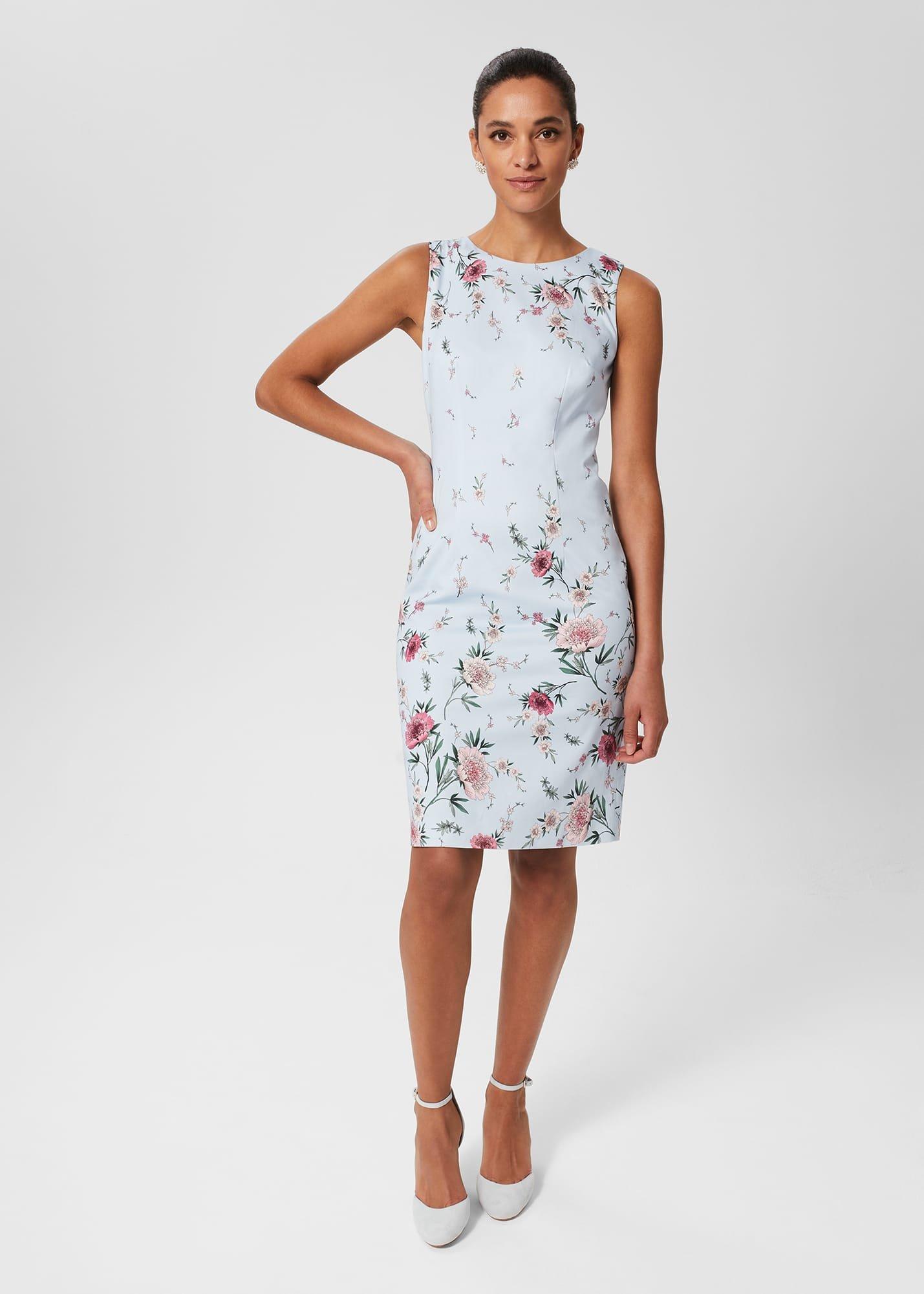 Petite Fiona Floral Dress, Pale Blue Multi, hi-res