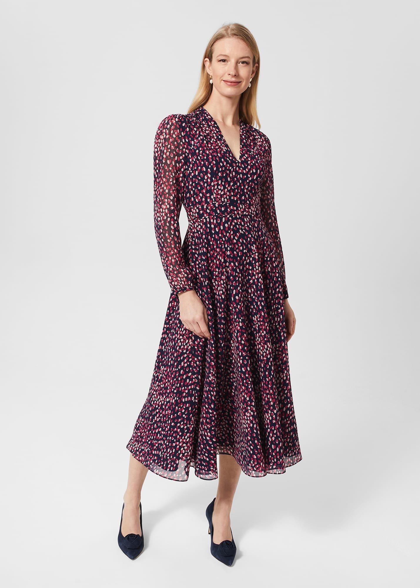 Aurora Fit And Flare Dress, Navy Multi, hi-res