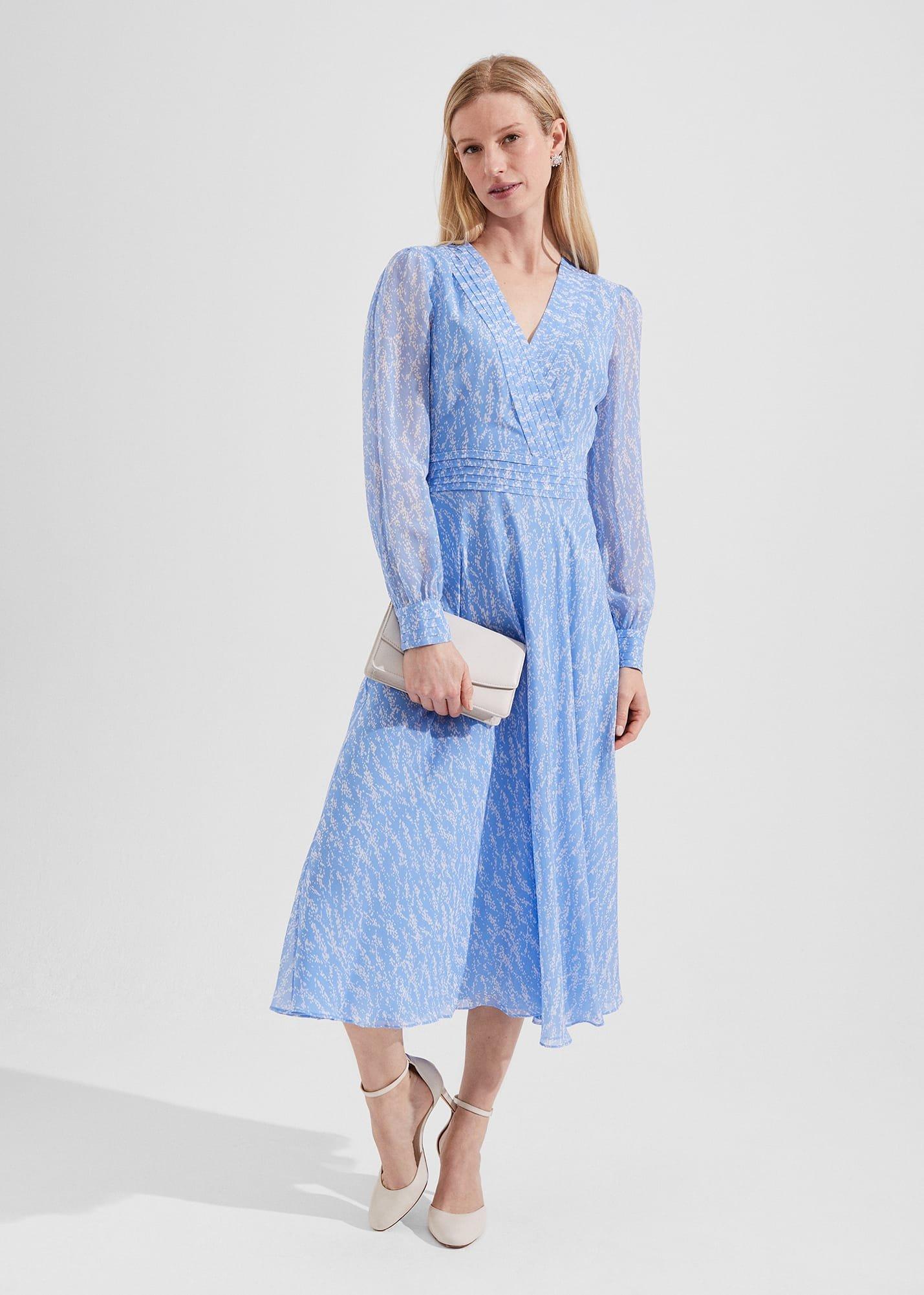 Viviana Silk Fit And Flare Dress, Blue Multi, hi-res