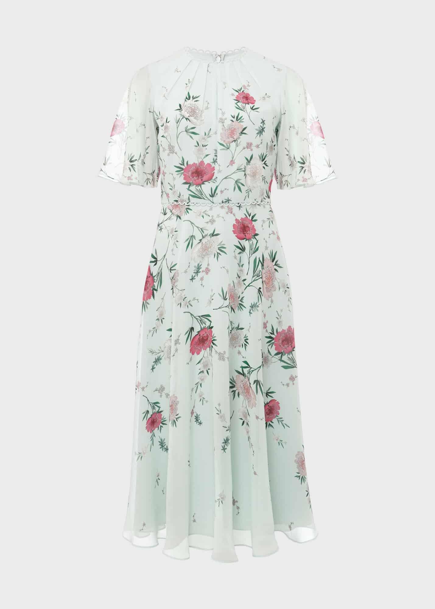 Priya Silk Floral Dress, Sage Green Pink, hi-res