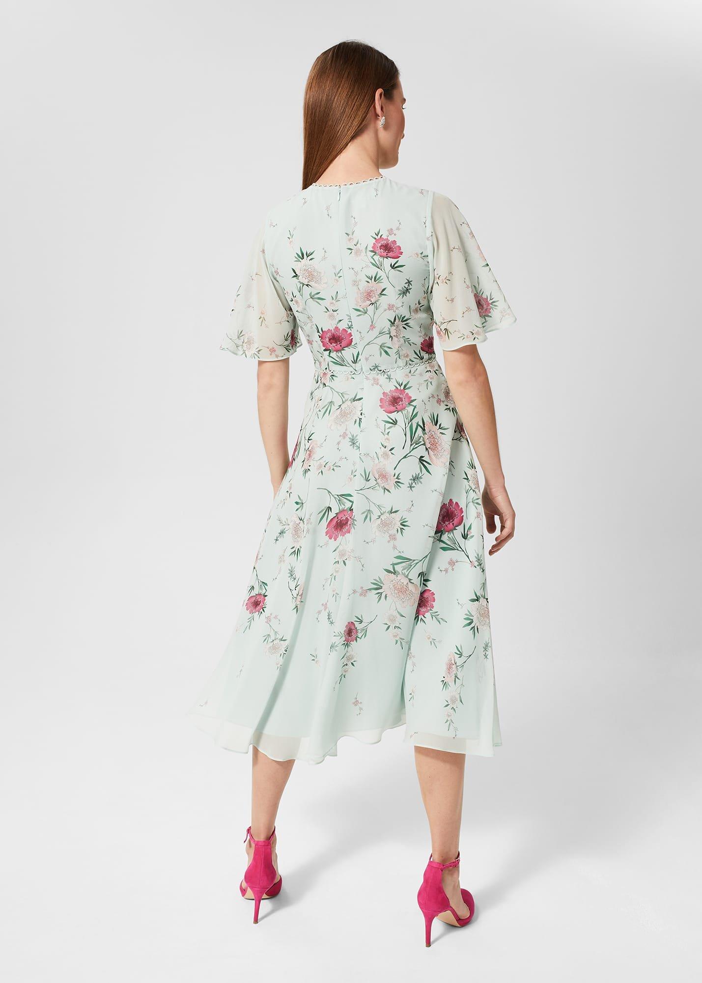 Priya Silk Floral Dress, Sage Green Pink, hi-res