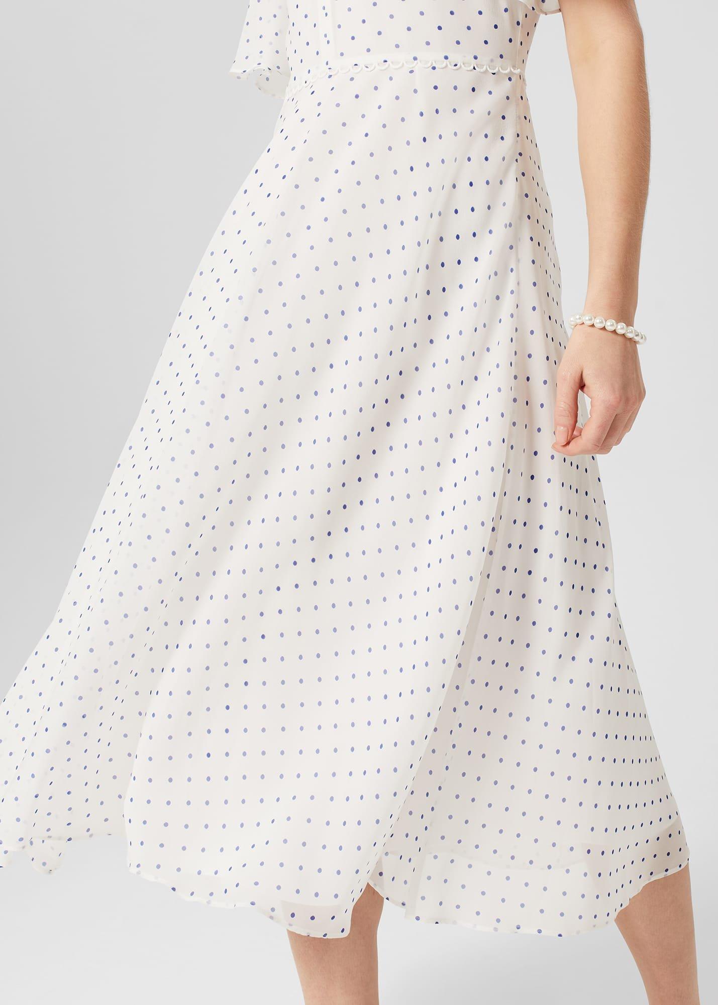 Priya Silk Spot Dress, Ivory Blue, hi-res