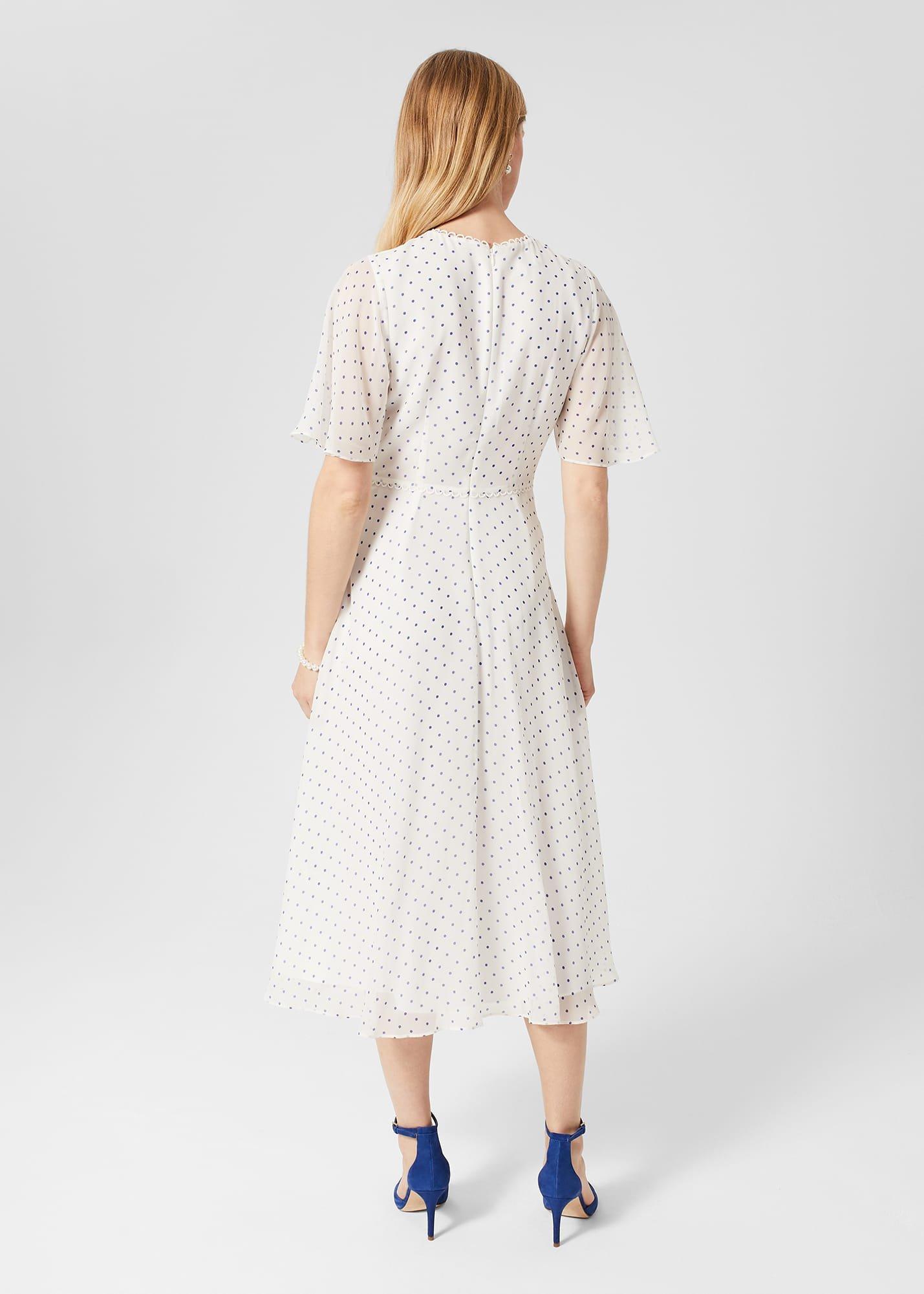 Priya Silk Spot Dress, Ivory Blue, hi-res