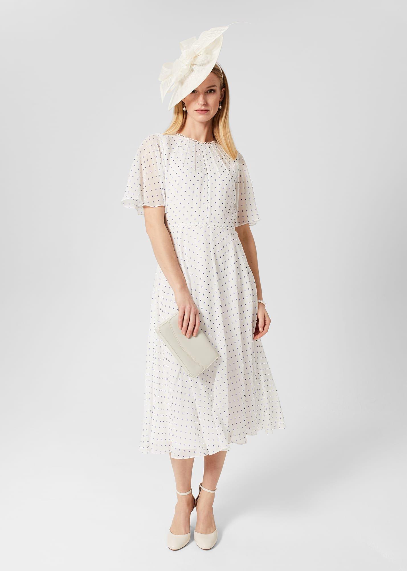 Priya Silk Spot Dress, Ivory Blue, hi-res