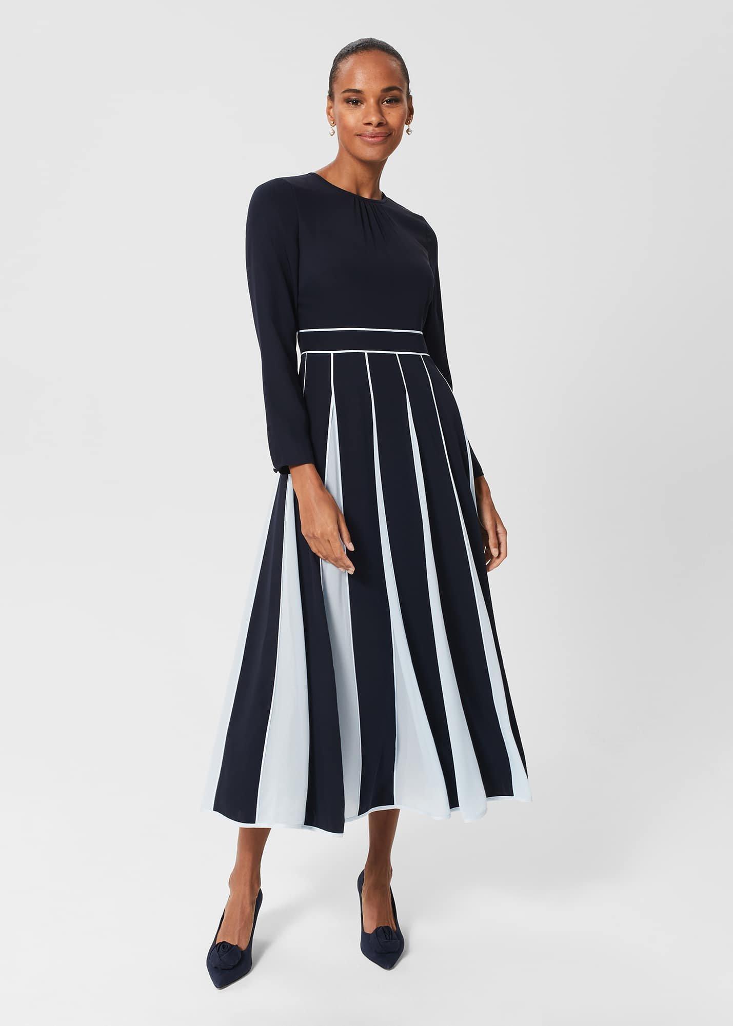 Petite Cecilia Fit And Flare Dress, Navy Pale Blue, hi-res