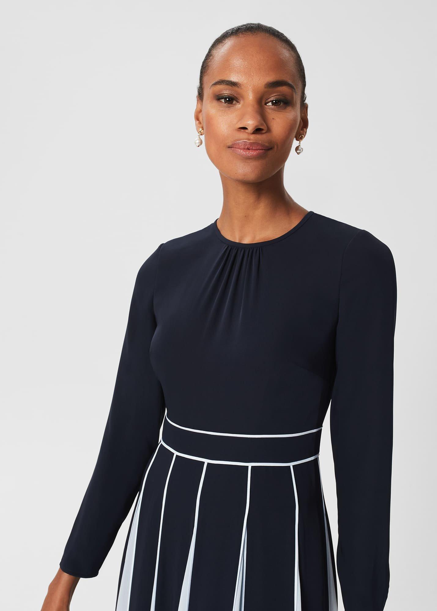 Petite Cecilia Fit And Flare Dress, Navy Pale Blue, hi-res