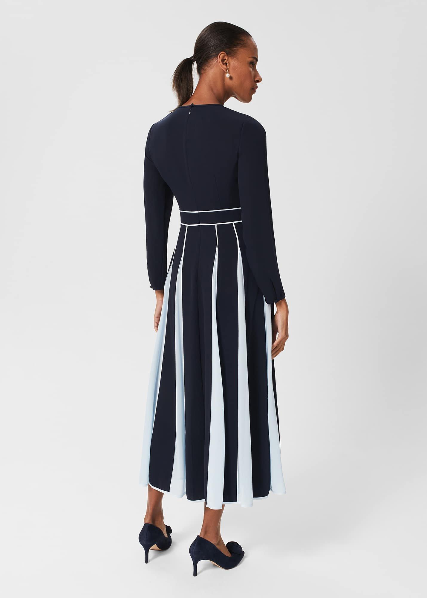 Petite Cecilia Fit And Flare Dress, Navy Pale Blue, hi-res