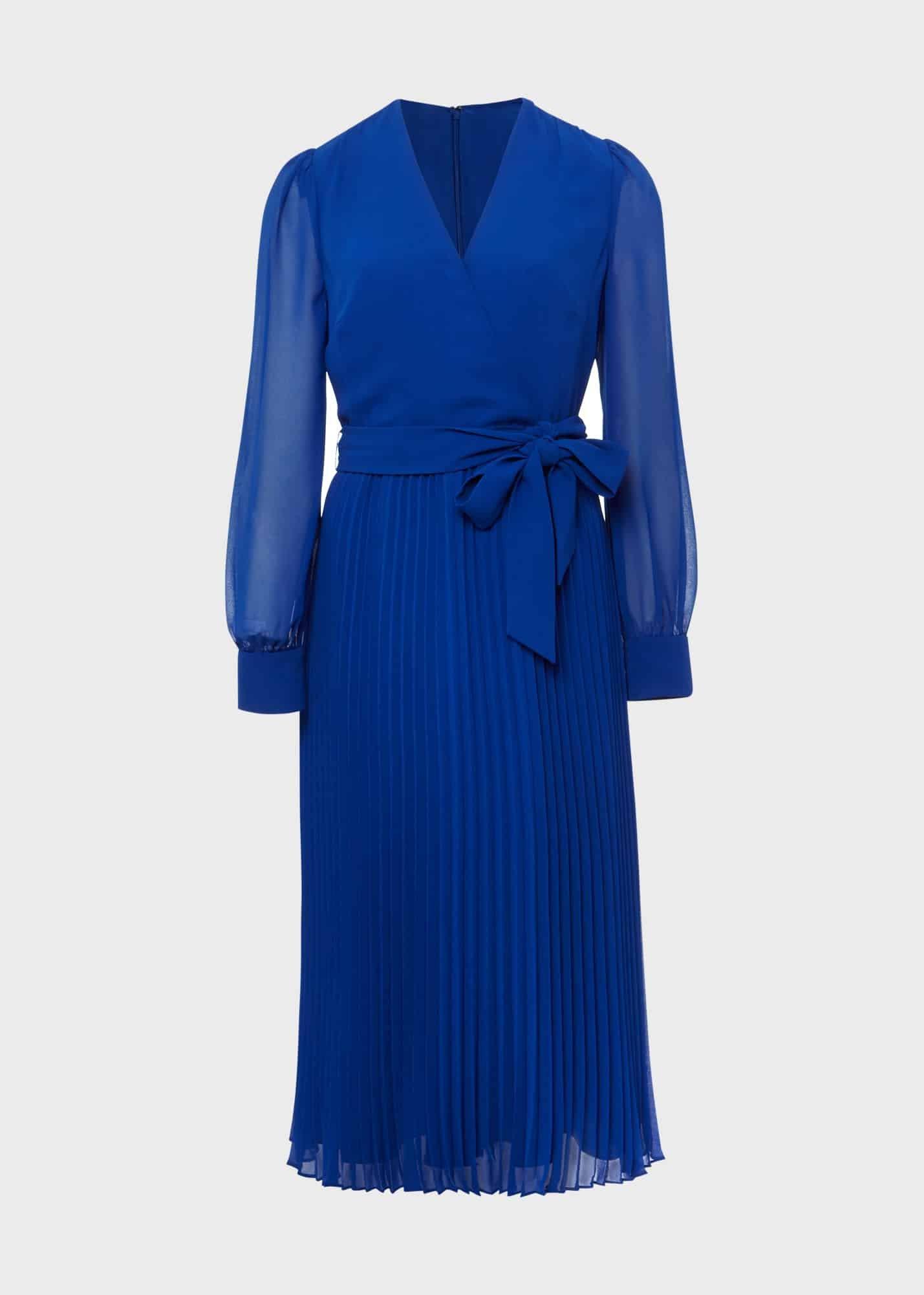 Evelyn Pleated Dress, Cobalt Blue, hi-res